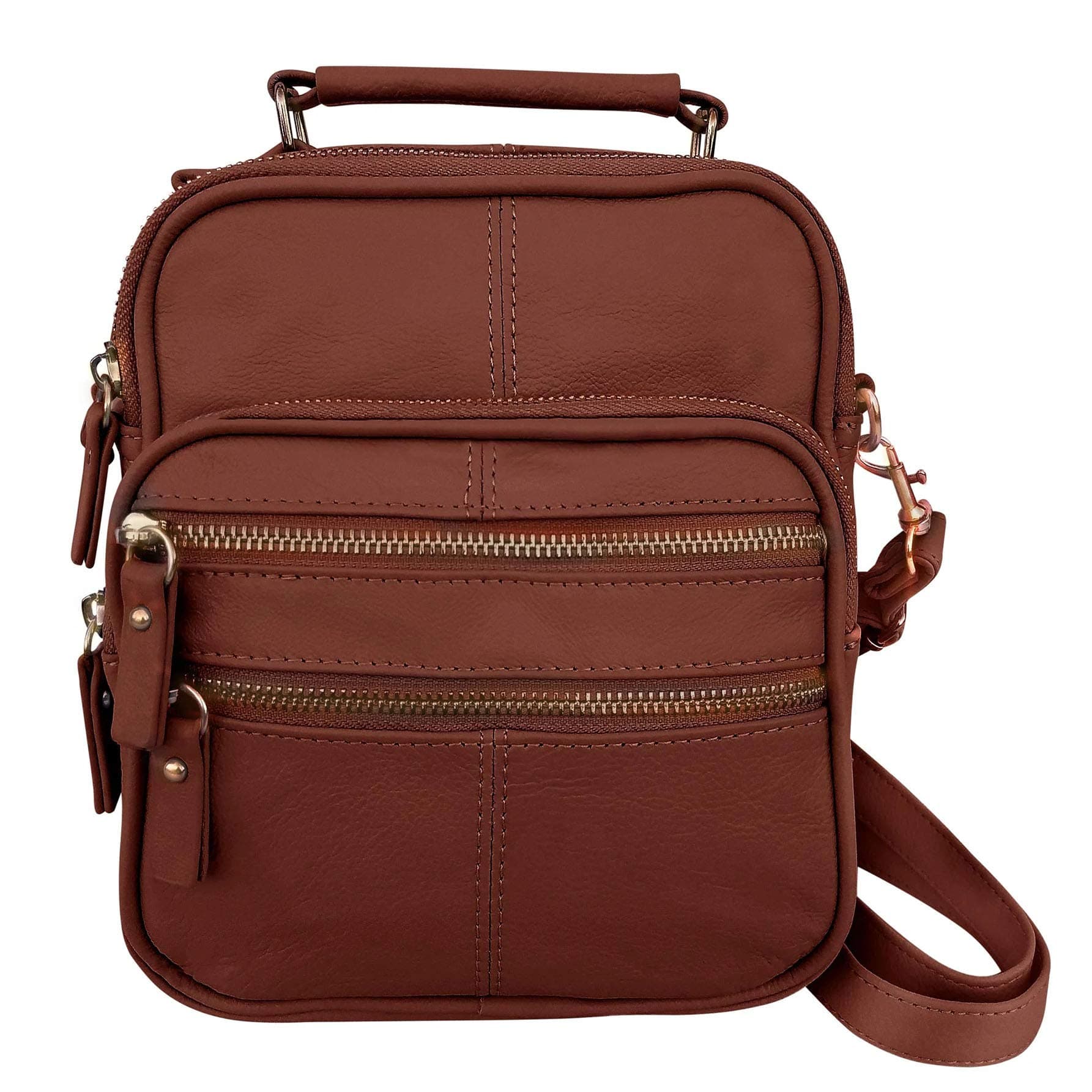 VosRoma Leathers Light Brown Leather Travel Organizer Crossbody Shoulder Bag