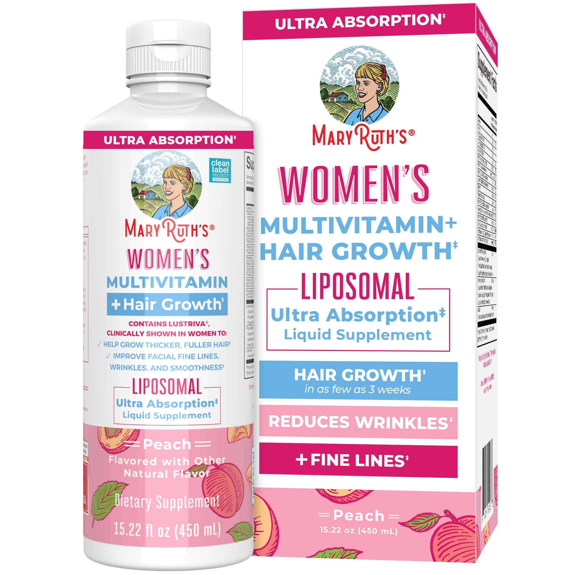 Women's Multivitamin Lustriva Hair Growth Liposomal | Biotin | Vitamin D, B | Clinically Tested for Thicker Hair, Fine Lines, Skin Care | Ages 18 | Hair Vitamins | 15 Fl Oz