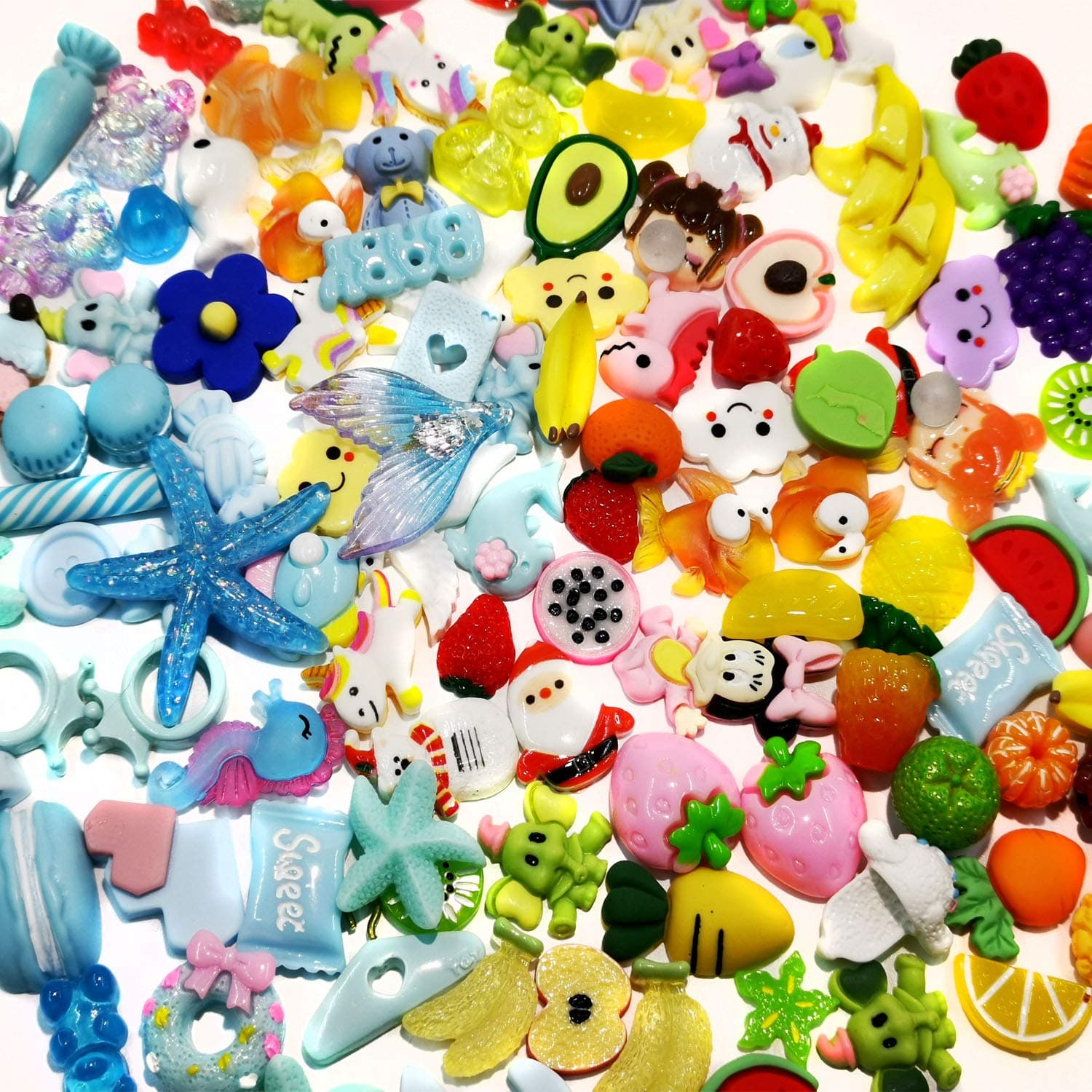 120 Pieces Slime Charms Mixed Lovely Animals,Colored Beans and Blue Series of Slime Beads for Ornament Scrapbook DIY Crafts.
