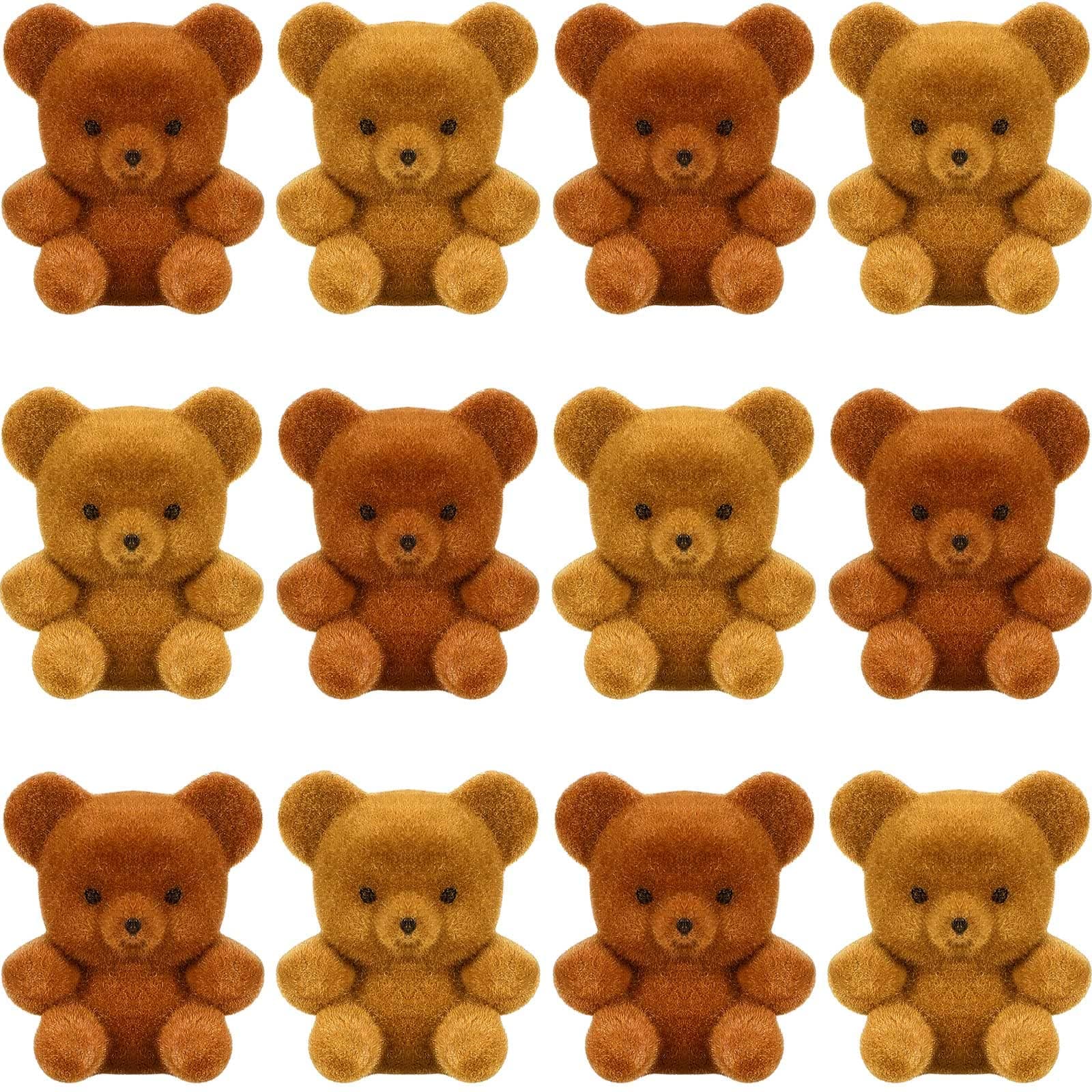Hungdao 12pcs Mini Flocked Bears Miniature Bears Tiny Bear Stuffed Bear Decorations for Birthday Cake Wedding Decor Party Favor Supplies Bag Charm DIY Accessory 1 Inch(Brown, Light Brown)