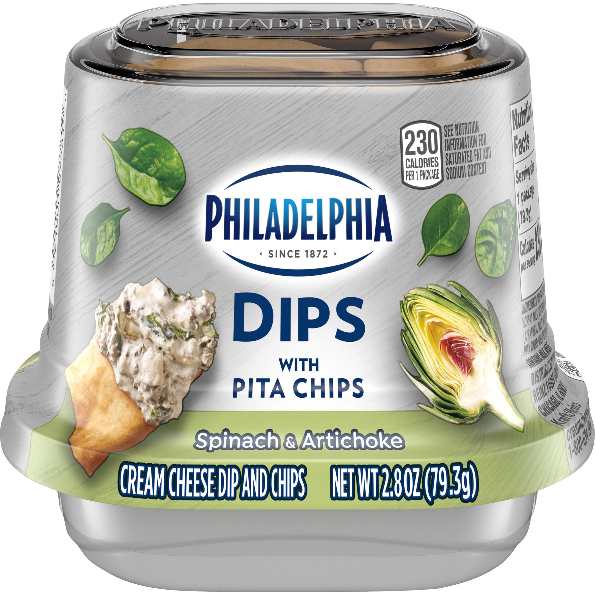 Philadelphia Dips Spinach Artichoke with Pita Chips (2.8 oz Cup)