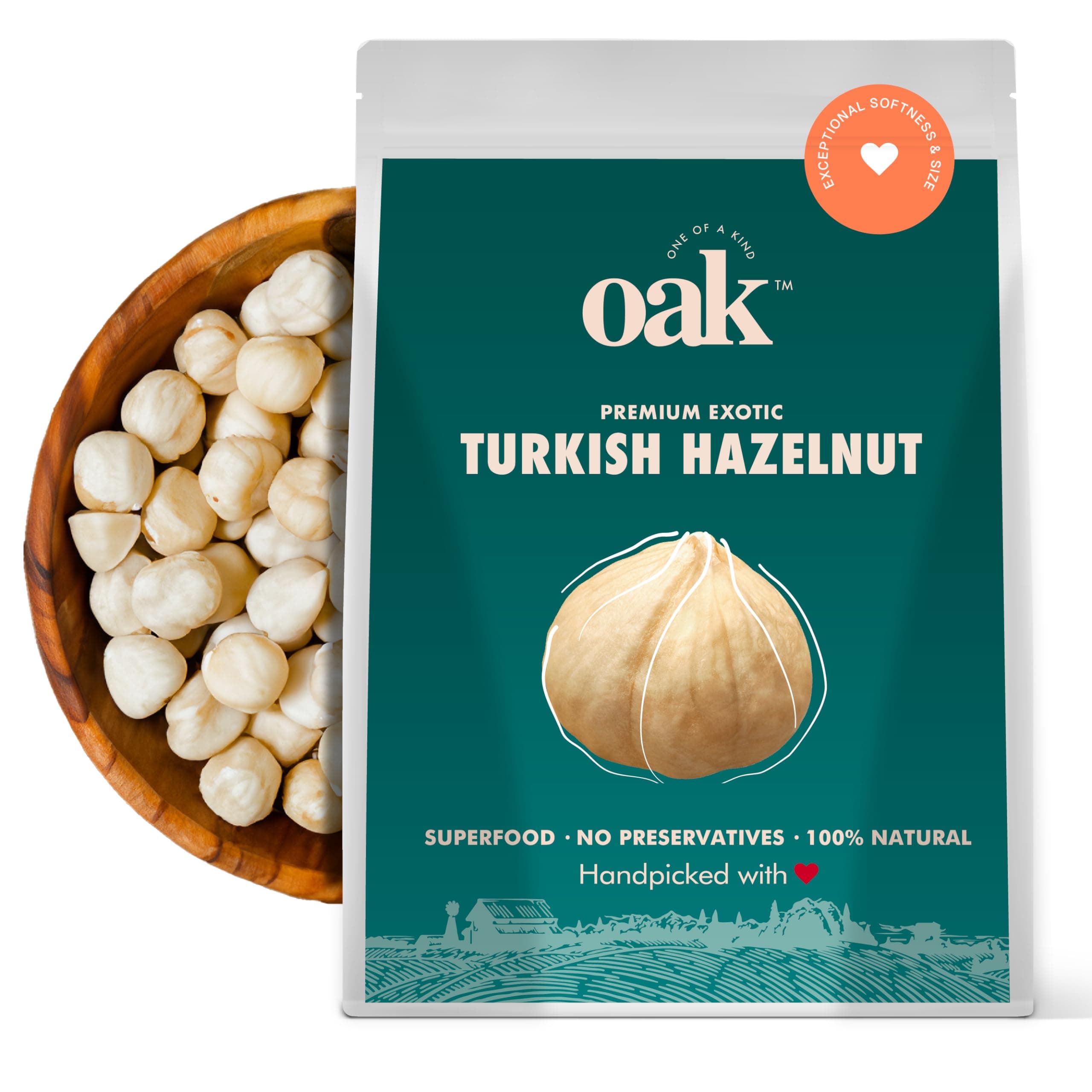 OAK - One of A Kind Premium Turkish Hazelnut Nuts 500 Gm|Raw,Unsalted|Crunchy And Whole|Exotic Hazelnut Dry Fruit|Resealable Ziplock Pack|Healthy Snacks For Adults & Kids