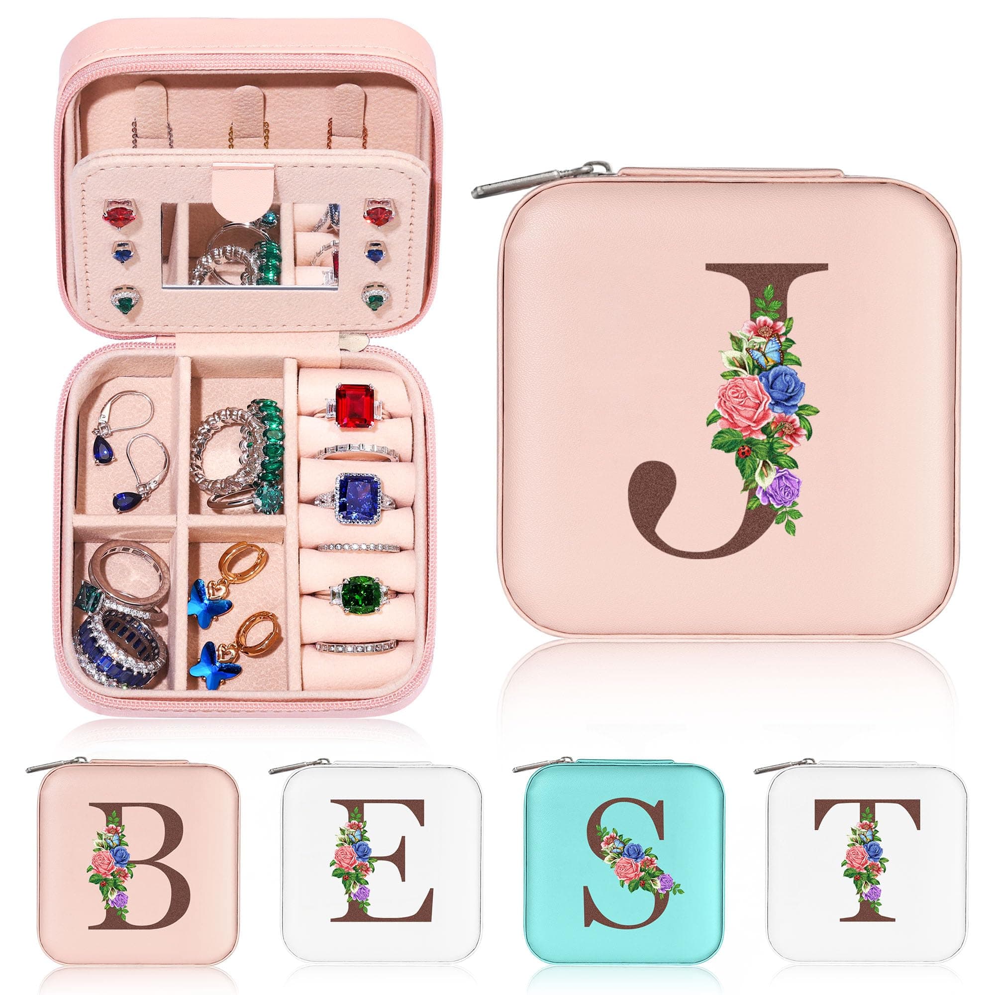Yesteel Bridesmaid Proposal Gifts For Wedding/Engagement/Maid Matron of Honor/Bridal Shower/Bachelorette for Bride to Be, Travel Jewelry Case Initial J