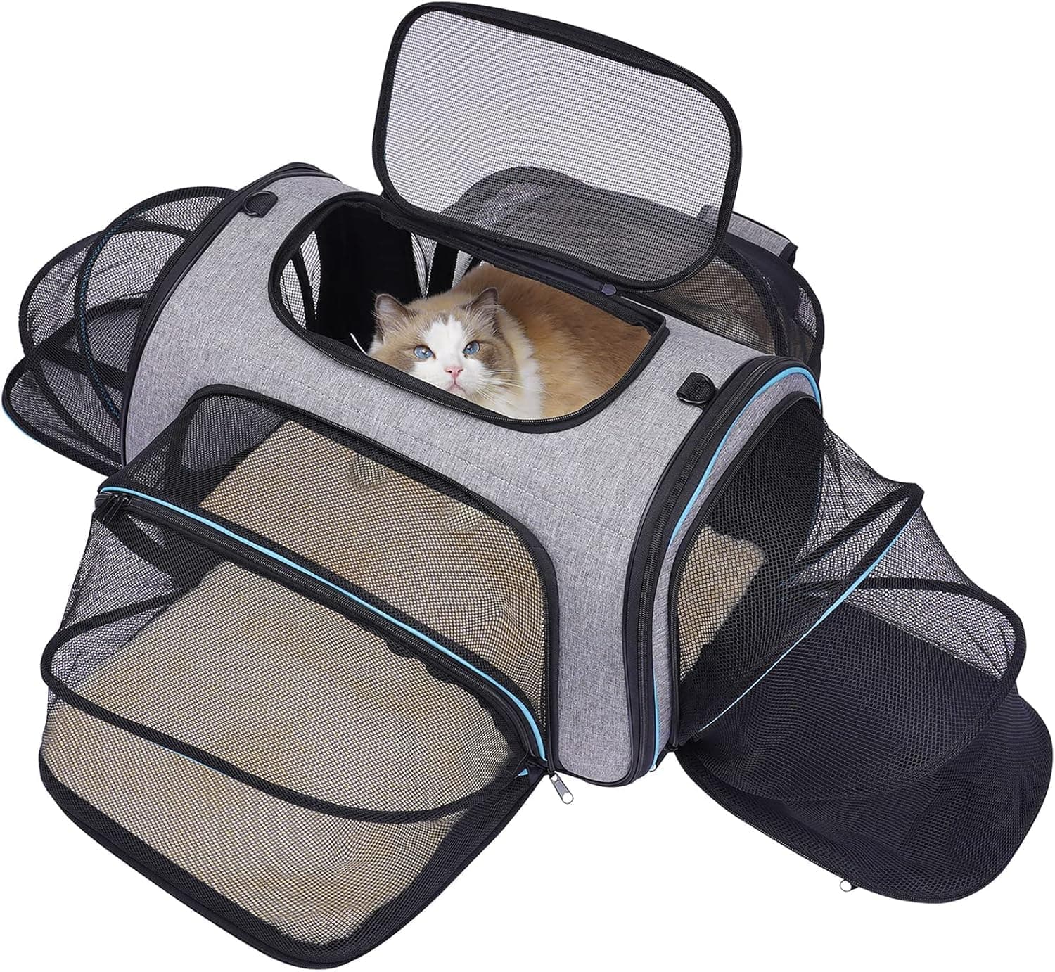Siivton Cat Carrier - Airline Approved Traval Bag: 4-sides Expandable Pet Carrier Bag Rabbit Cage - Portable Foldable with Soft Fleece Bed for Cat Puppy Kitten Bunny Pet 48x28x28cm