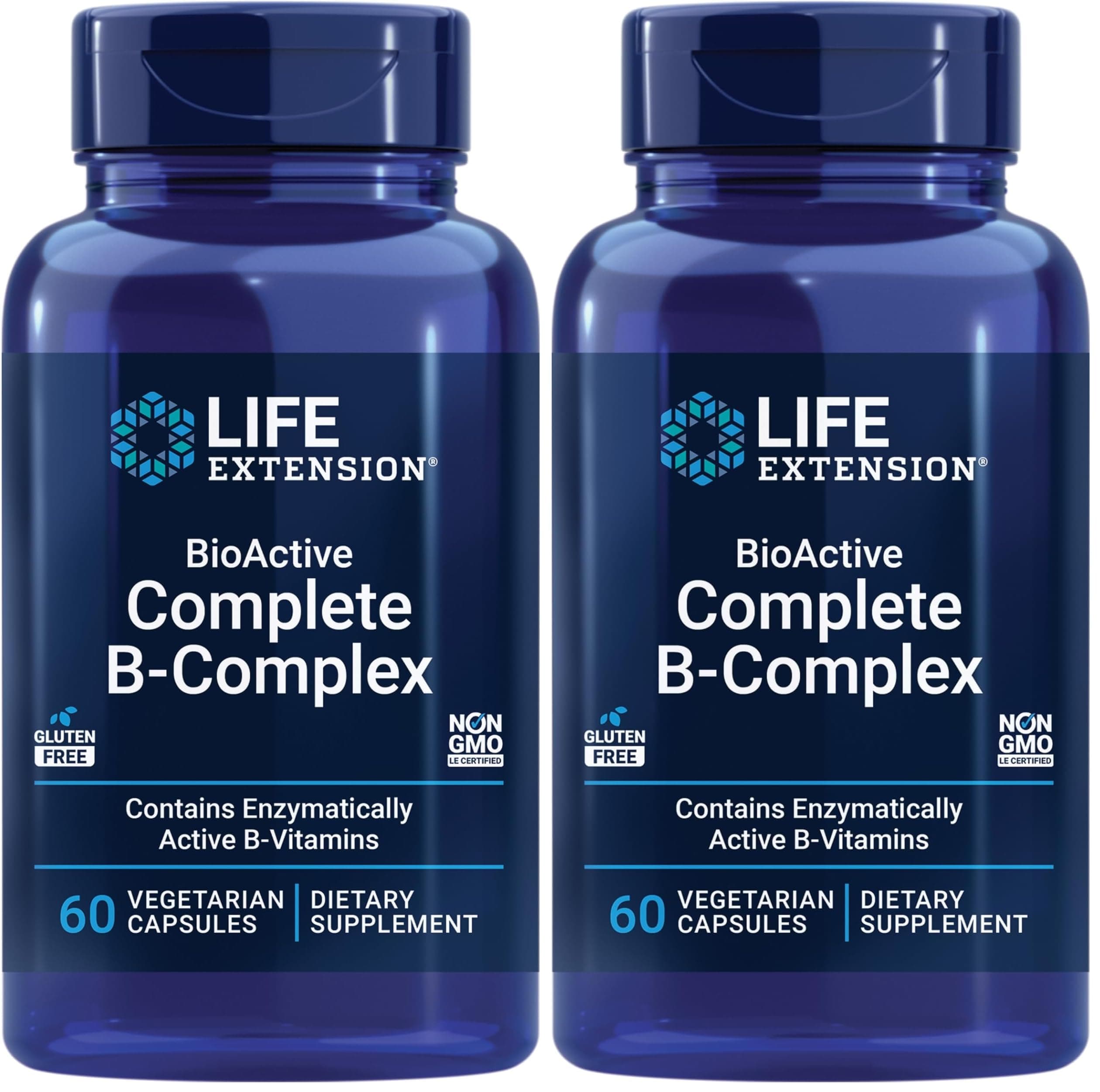 Bioactive Complete B-Complex, Heart, Brain and Nerve Support, Healthy Energy, Metabolism, Complete B Complex, 60 Vegetarian Capsules (Pack of 2)