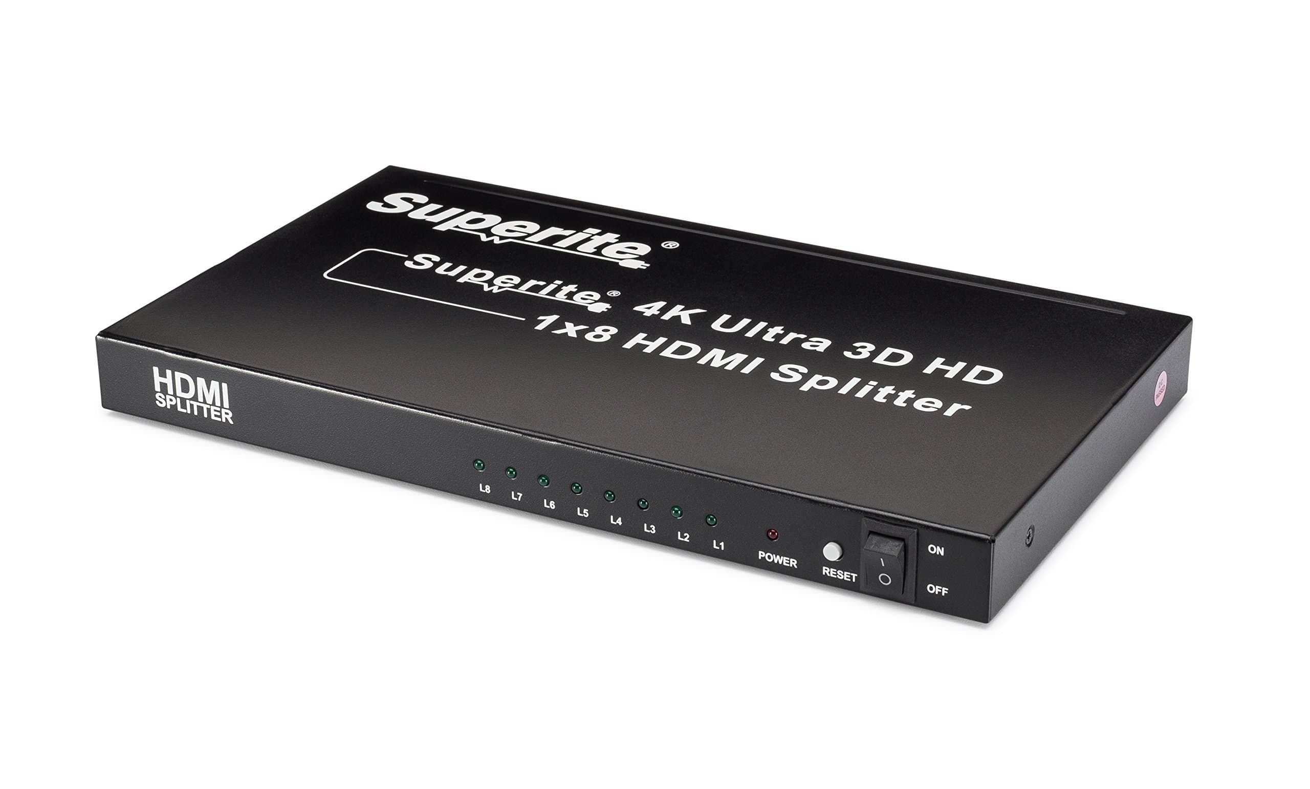Superite 8 Ports 1 x 8 HDMI Splitter Version 1.4 Certified Full Ultra HD 4K/2K 3D 1080P-1 Input 8 Outputs