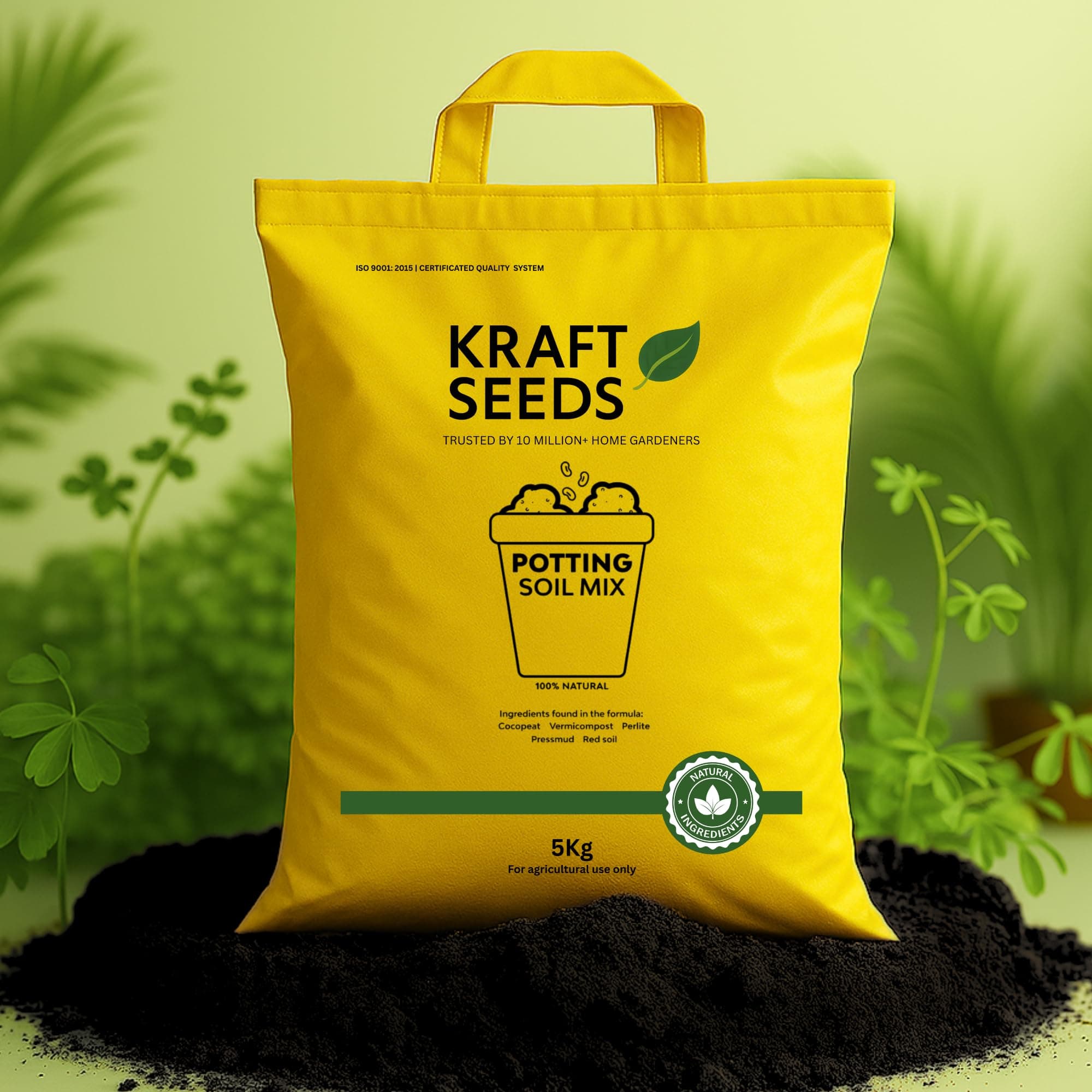 Kraft Seeds 100% Natural Organic Potting Soil Mix for Plants 5Kg, High Water Retention, Anti-Fungal Soil for Plants Home Garden, Nutrient-Rich Potting Garden Soil for Plants Indoor & Outdoor Plants
