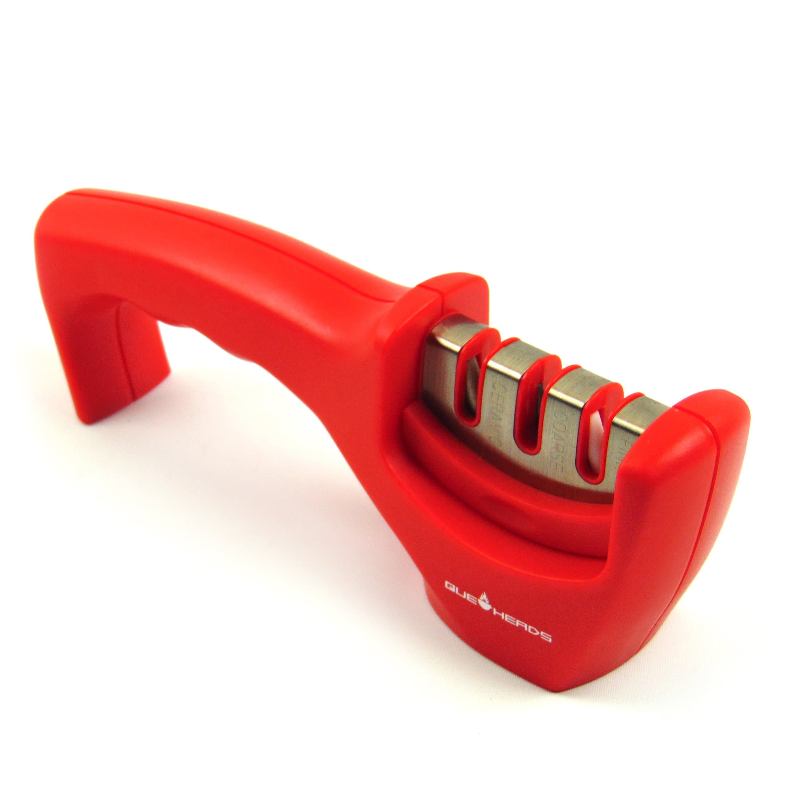 Que Heads Knife Sharpener - Professional 3 Stage Sharpening System for Both Steel and Ceramic Knives in All Sizes