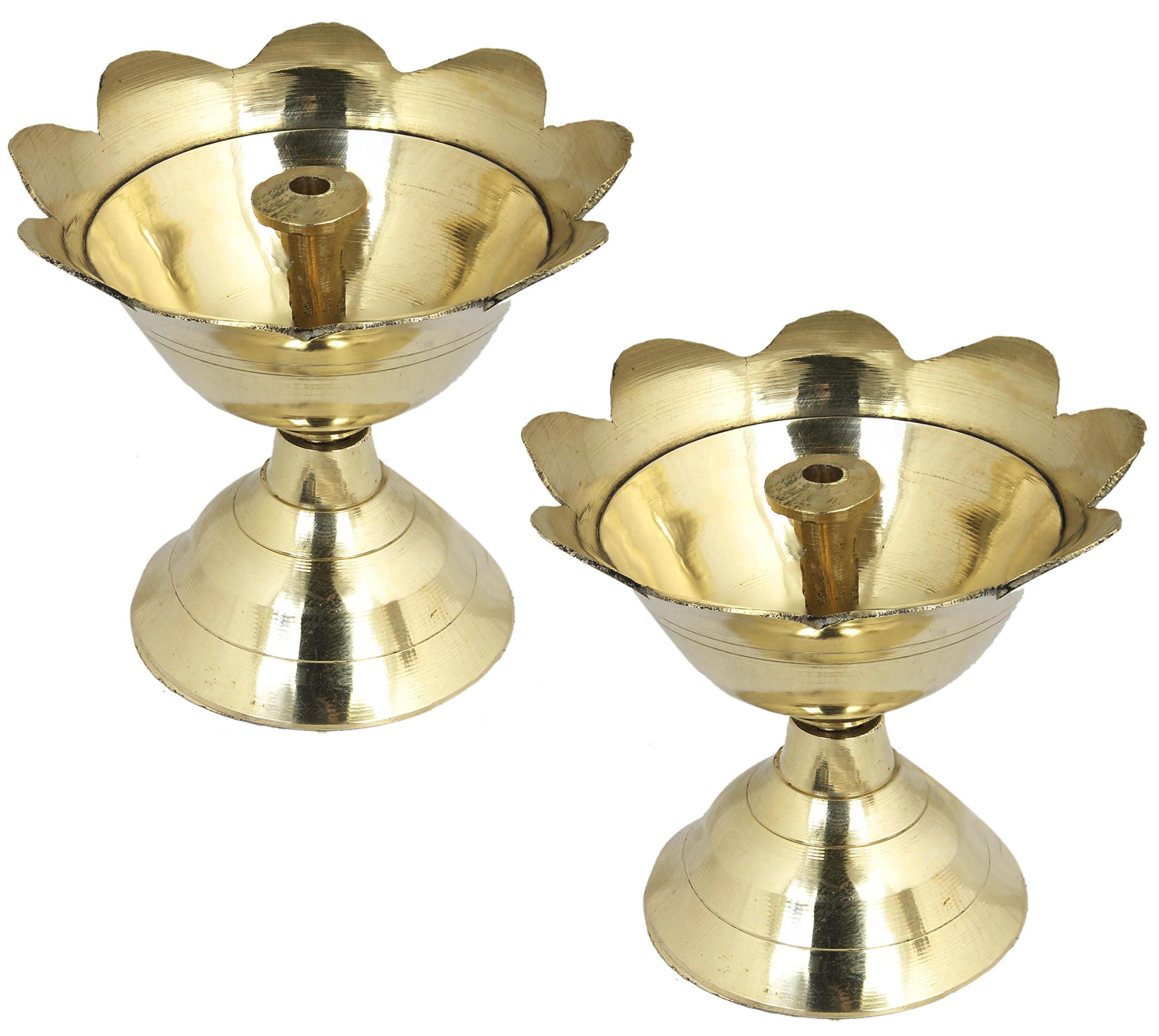 Set of 2 - Handmade Indian Brass Oil Lamp Painted - Diya Wick Light Candle Lamp -Dia 6.4 CM