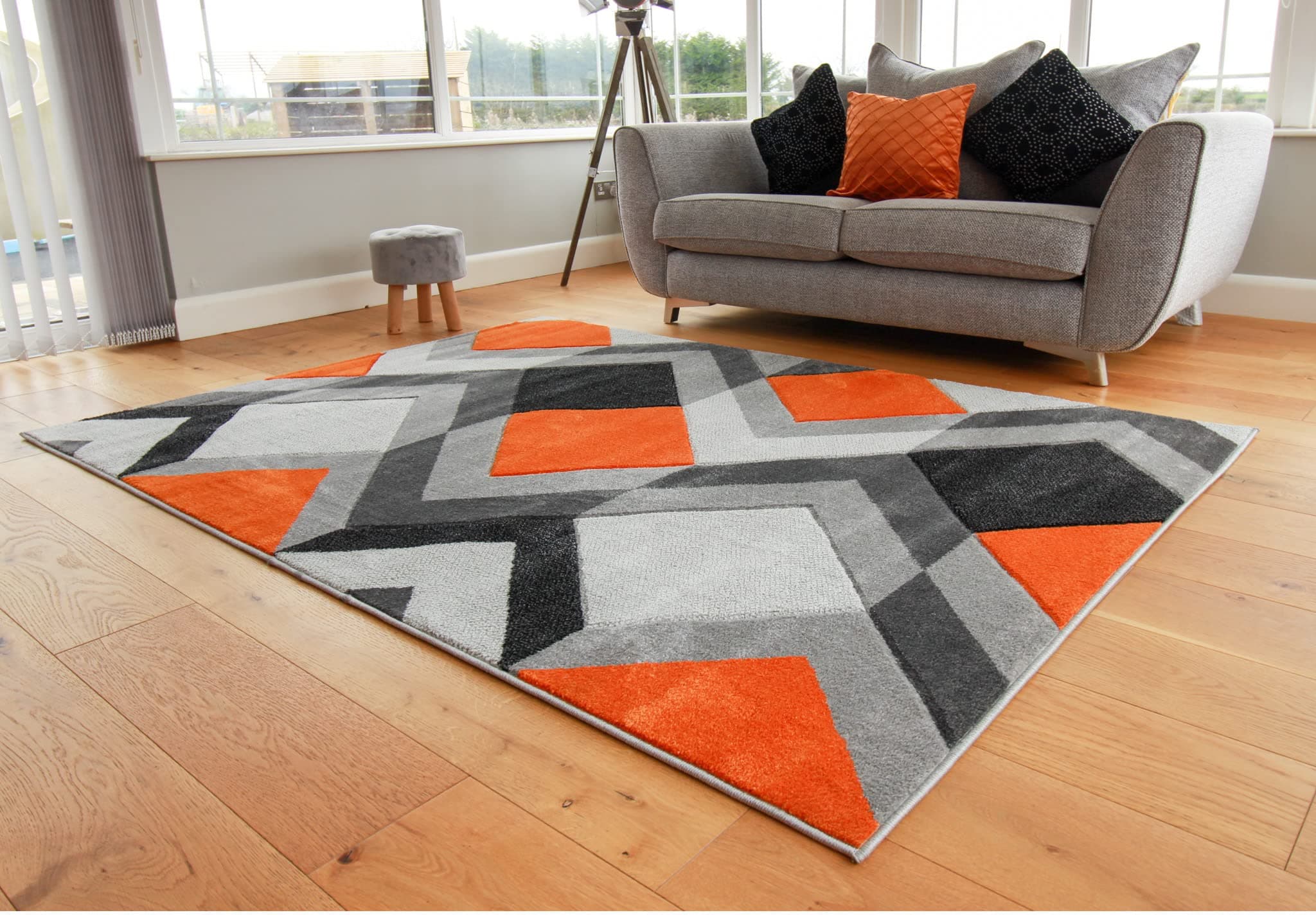 New Small Large Orange Silver Grey Geometric Design Area Rugs Mats (60x120cm)