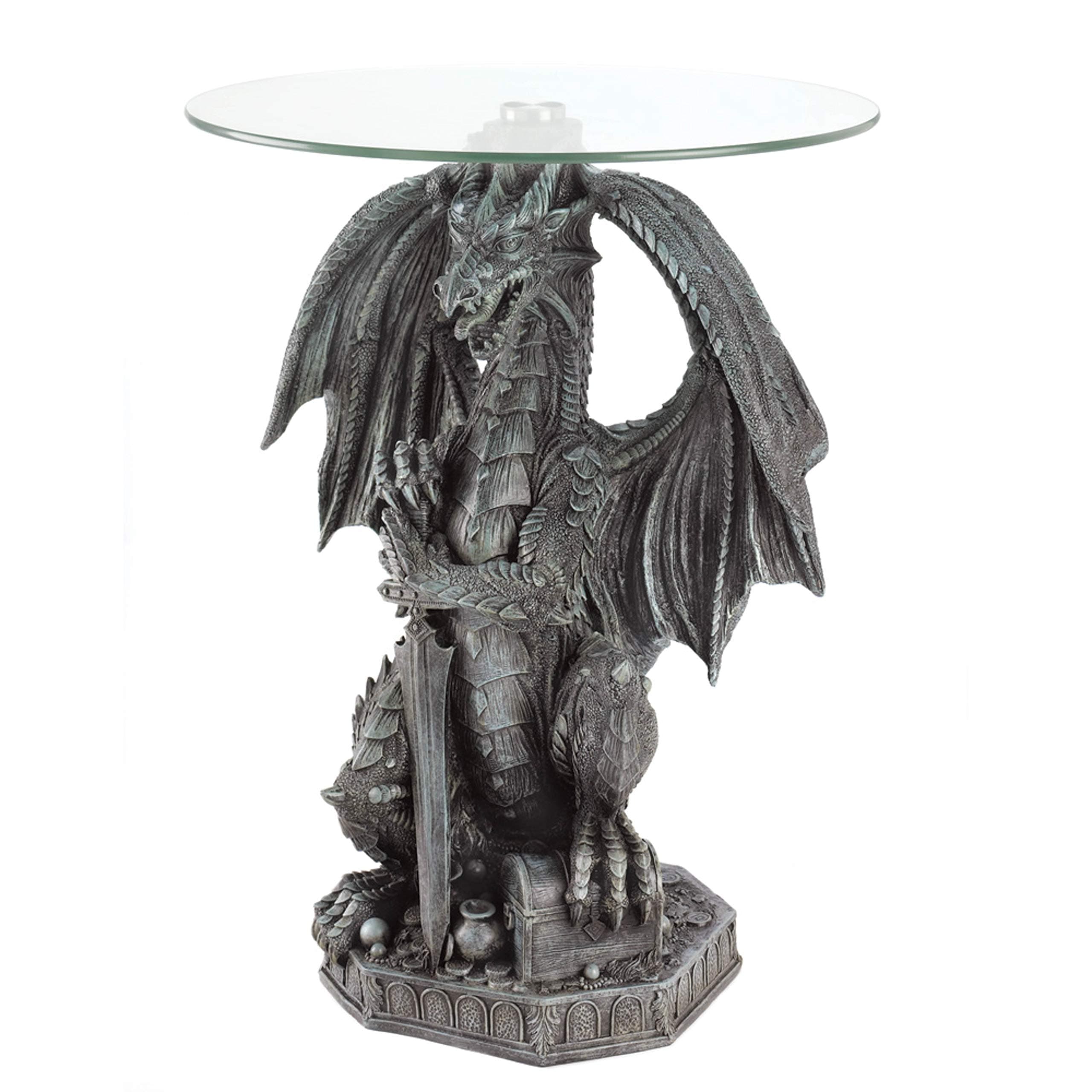 Guarding Dragon Stone Look Figural Home Accent Table