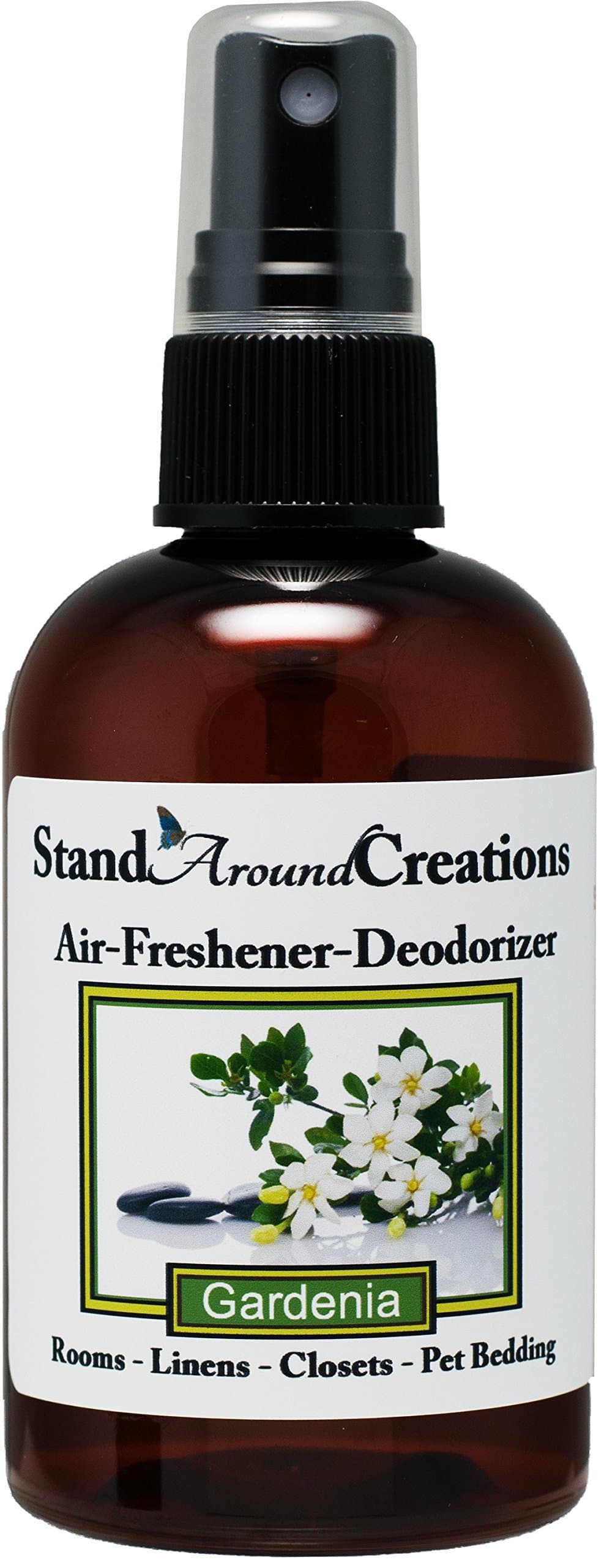 Concentrated Spray For Room / Linen / Room Deodorizer / Air Freshener - 4 fl oz - Scent - Gardenia: This exquisite aroma of tropical gardens with a top note sweet green and a floral body intense and rich truly capturing the natural aroma found in this beautiful flower. Made with natural essential oils.