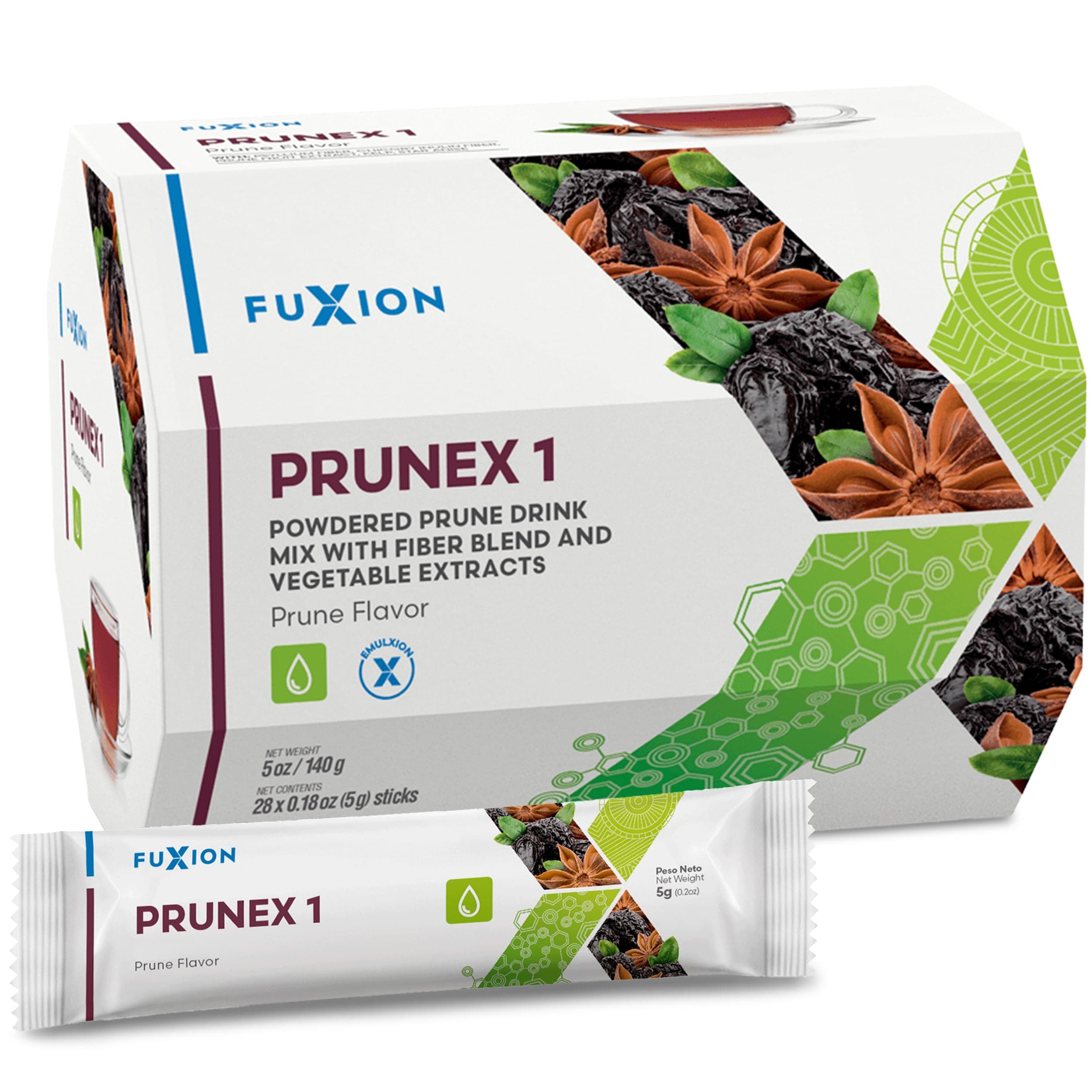 FuXion Prunex 1 Tea Instant Drink Mix - Colon Cleanse Detox for Optimal Intestinal Transit - 1 Pouch of 28 Sticks