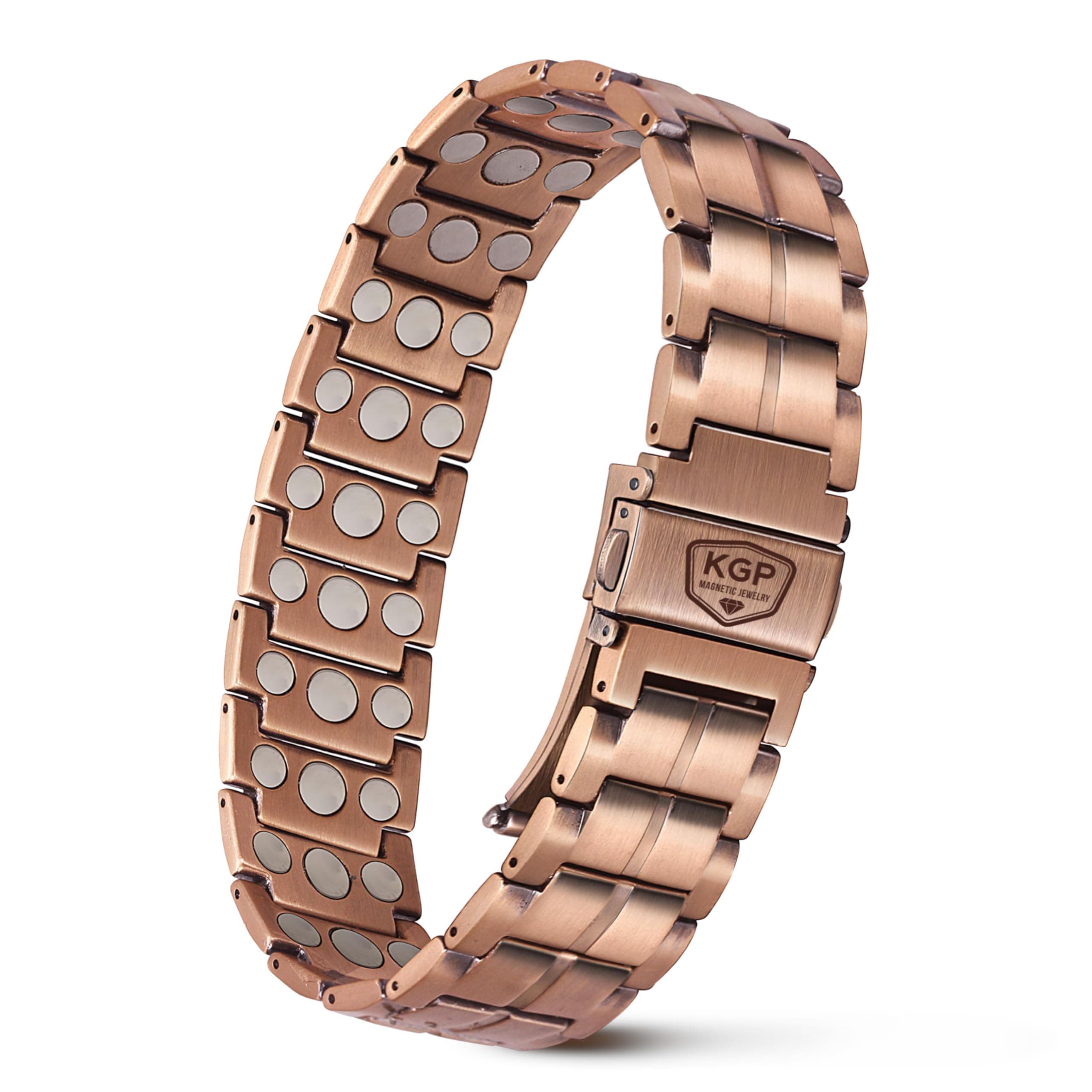3X Strength Magnetic Copper Bracelet for Men,Mens 99.99% Solid Pure Copper Bracelets for Arthritis,Adjustable Copper Magnetic Bracelet with Premium Fold-Over Clasp,9.0 INCHES, 9.0 INCHES, Pure