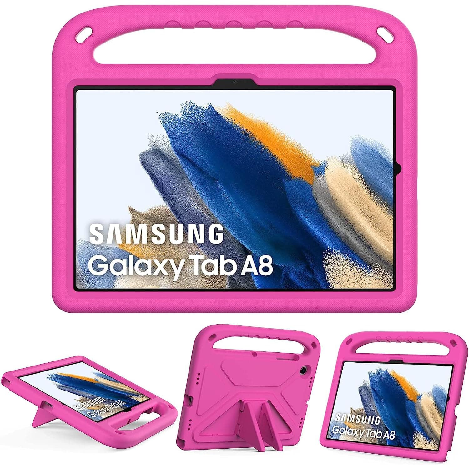 XIEHUZA Kids Case For Samsung Galaxy Tab A8 10.5'' 2022, Lightweight Shockproof Kids Friendly Case With Handle Stand For Galaxy Tablet A8 10.5 Inch (Sm-X200/X205/X207) (Rose Red)
