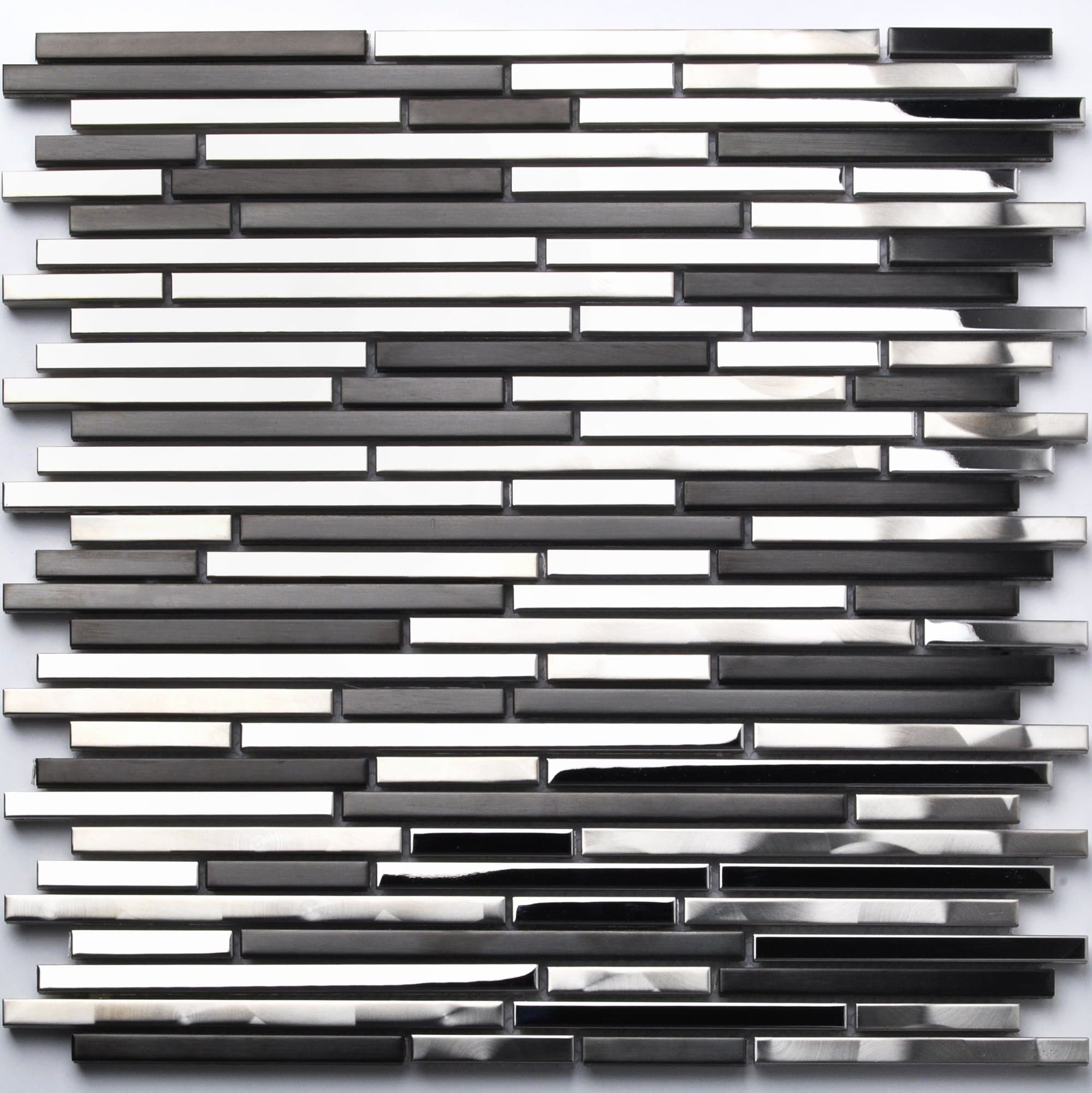 Stainless Steel Tile Interlocking Black Silver CD Marks Kitchen Backsplash Decor Strip Metal Tile TSTMBT018 (1 Sample [4'' x 6''])