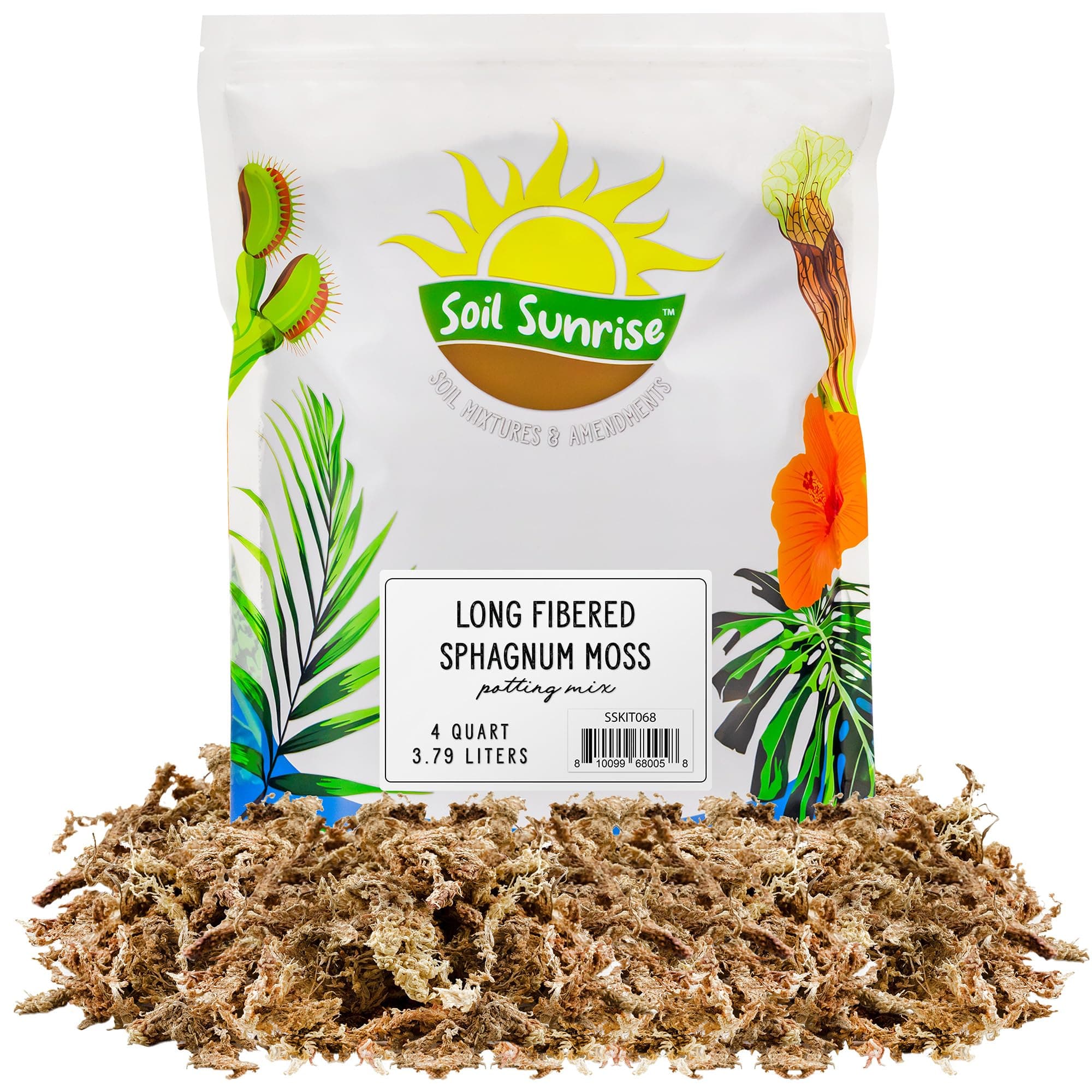 Long Fibered Sphagnum Peat Moss (4 Quarts), All Natural Dried Moss for Orchids, Carnivorous Plants, Decorating, Terrariums