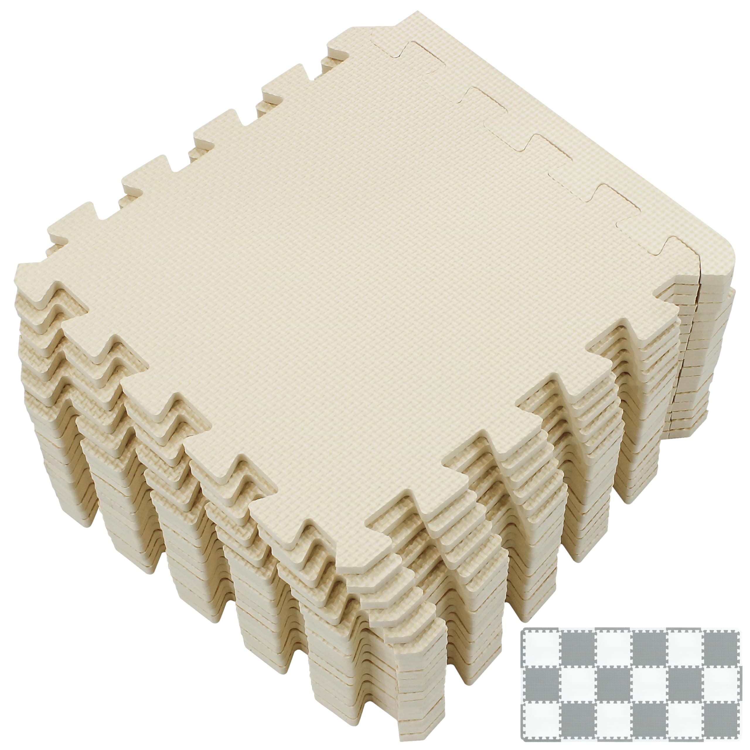 18 Tiles Interlocking Puzzle Foam Baby Play Mat with Straight Edges for Playing - EVA Babies Crawling Mat | Rubber Floor Work Out Mats for Home Gym. Beige. YOC-Jb18S18