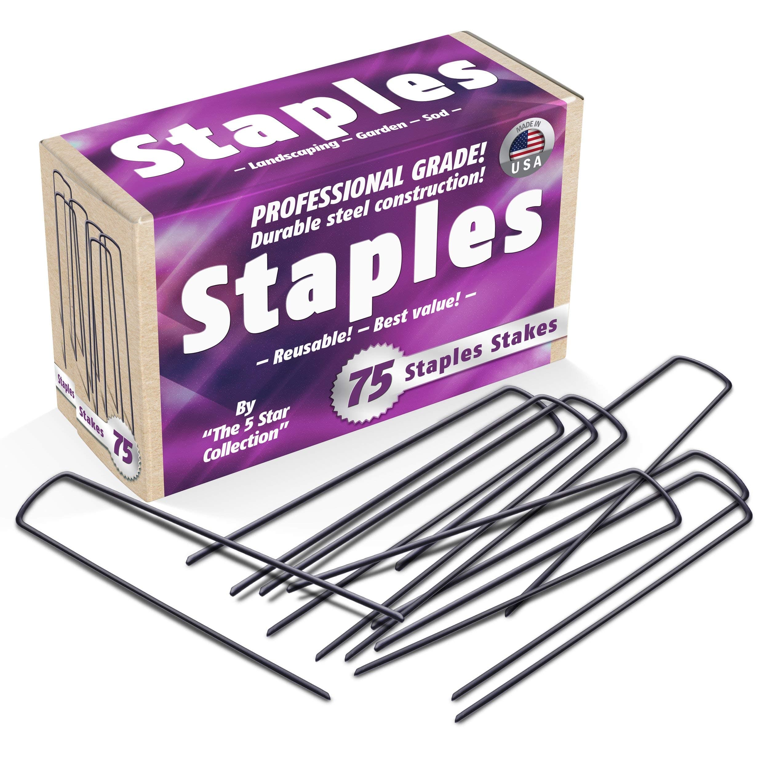 75 6-Inch Garden Landscape Staples Stakes Pins - USA Strong Pro Quality Built to Last. Weed Barrier Fabric, Ground Cover, Soaker Hose, Lawn Drippers, Irrigation Tubing, Wireless Invisible Dog Fence…