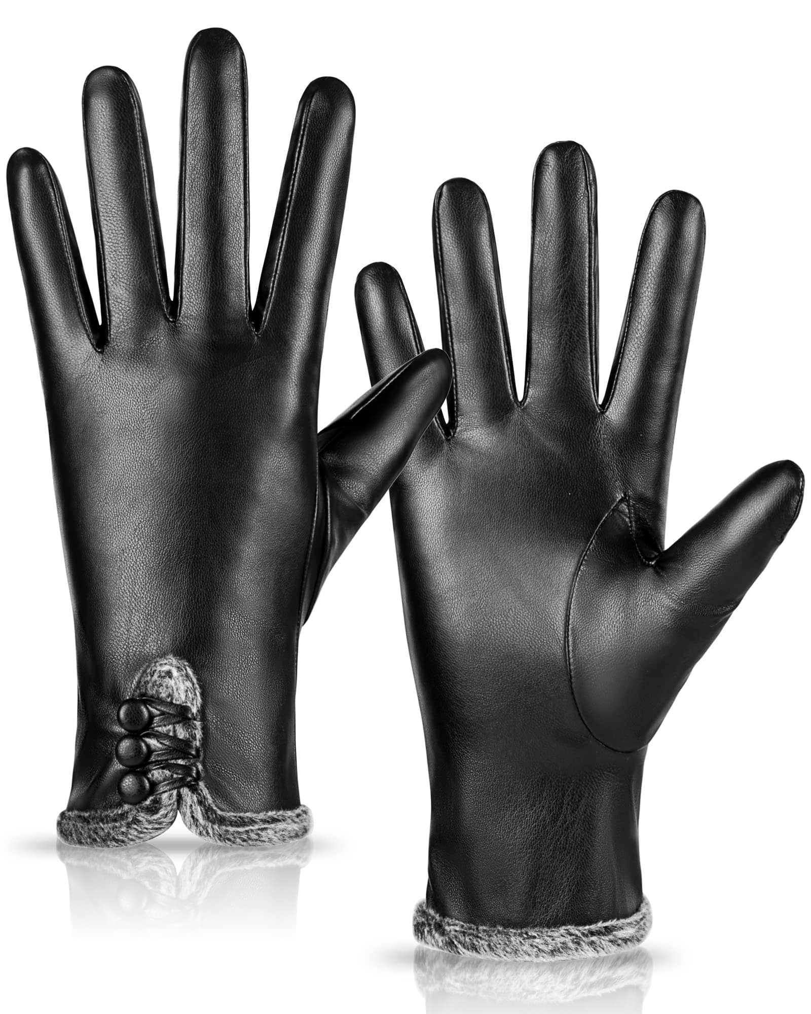 MAGILINKWomens Leather Gloves Fashion Cute, Gloves for Women Cashmere Lined, Winter Gloves for Women Touchscreen Driving