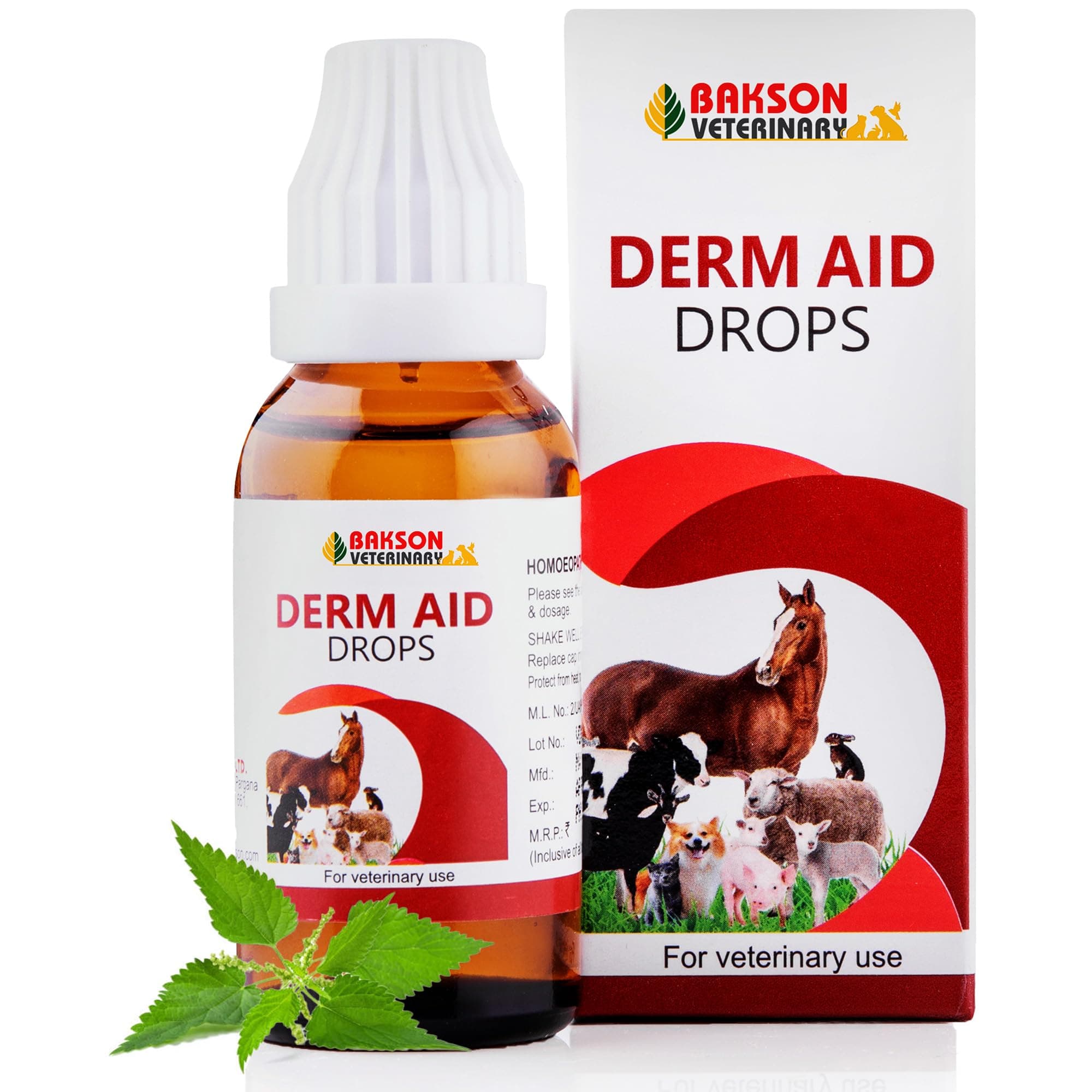 Bakson Veterinary Derm Aid Pet Skin Drop for Animals 30ML | Dogs & Cats Skin Infection Treatment & Allergy Relief | Itching, Redness, Hotspots, Fungal & Yeast Infection Care | Veterinary Medicine