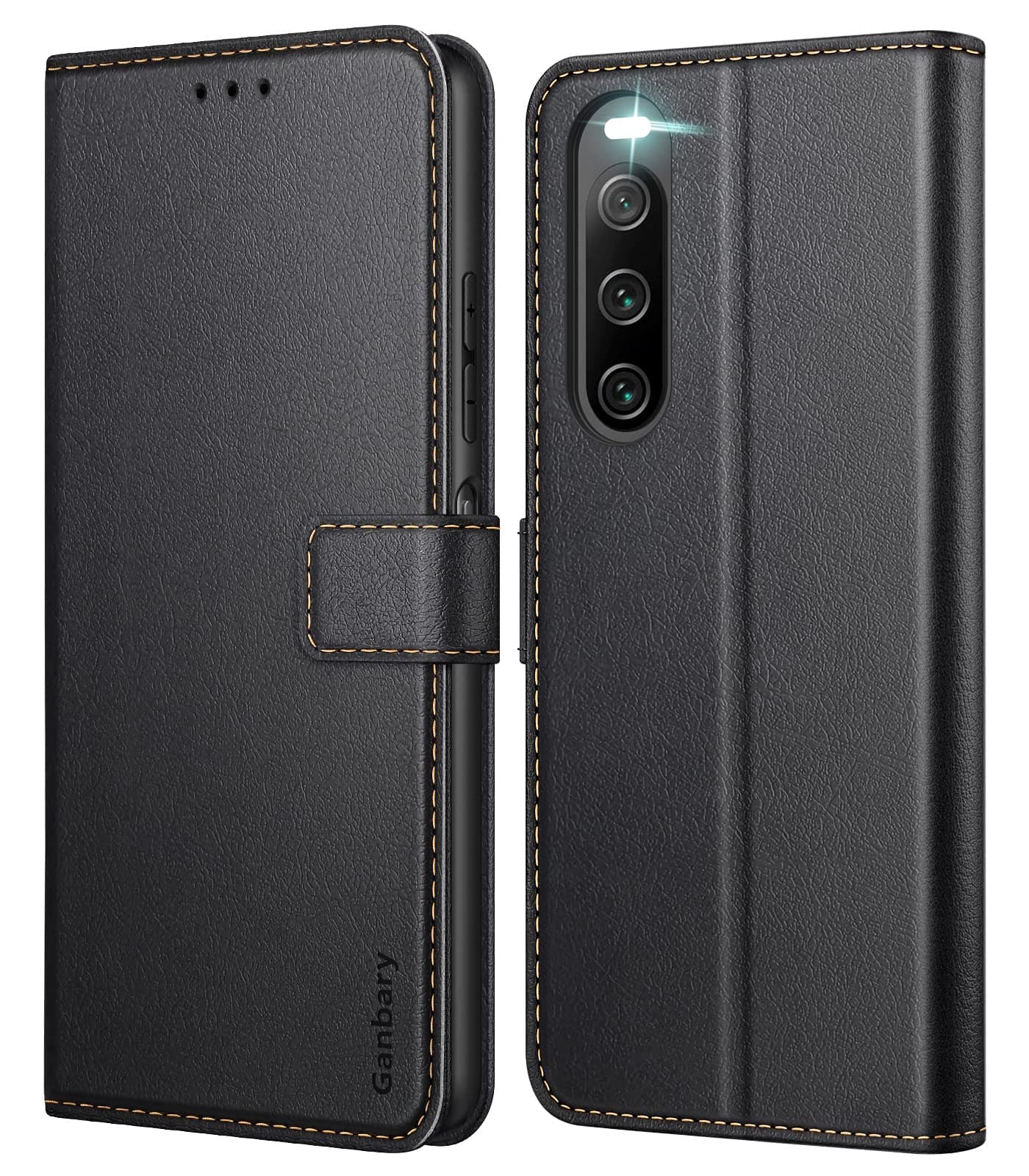 GanbaryCompatible with Sony Xperia 10 V Case, Premium PU Leather Flip Wallet Phone Case Cover [Full Protection] [Card Slots] [Kickstand] for Sony Xperia 10 V, Black