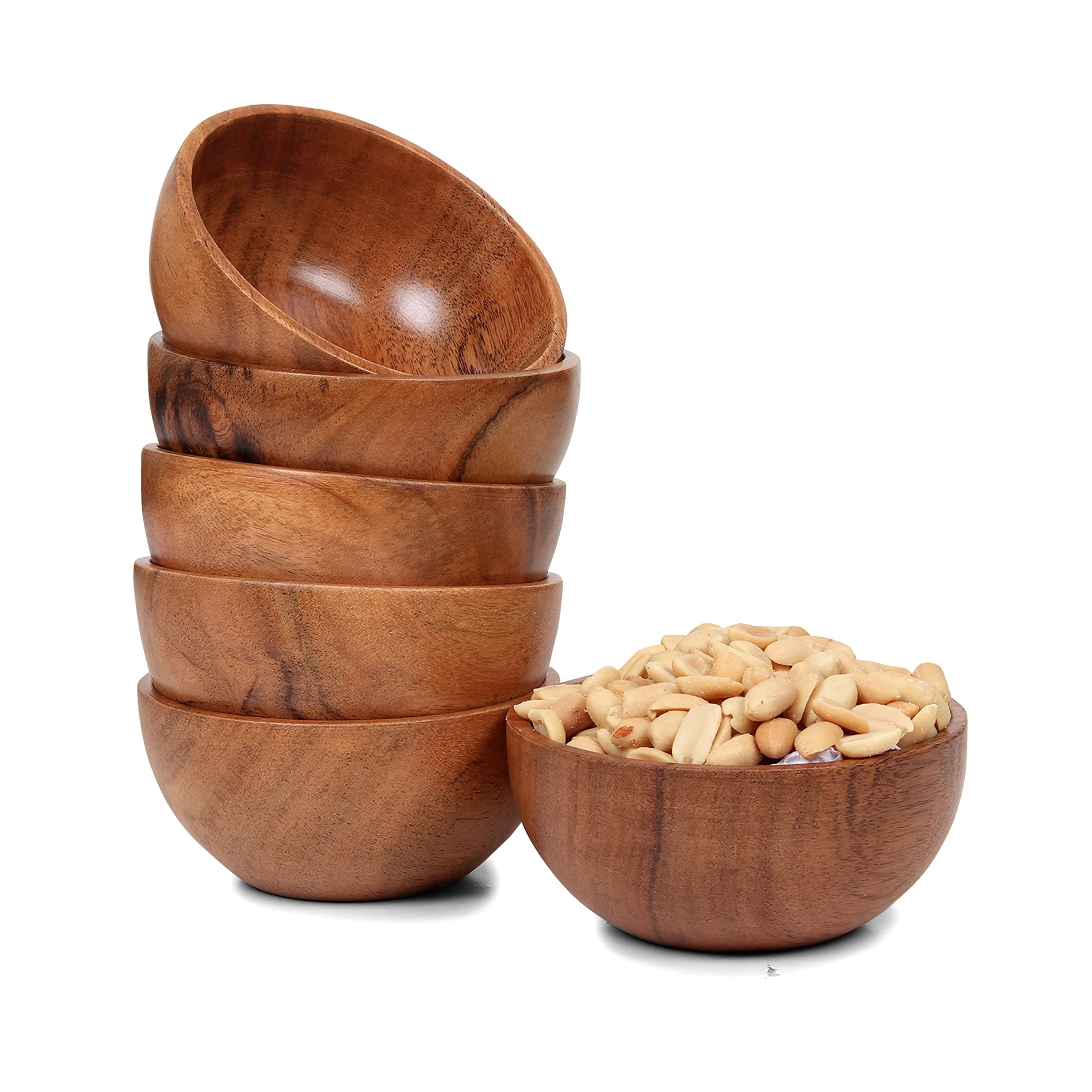 – Set of 6 small acacia wood dessert bowls 4*2 inches| 230 ml capacity| use for dipping, side dishes, condiments, nuts, ice cream, snacks, sauce, dips, pistachio | Charcuterie accessories