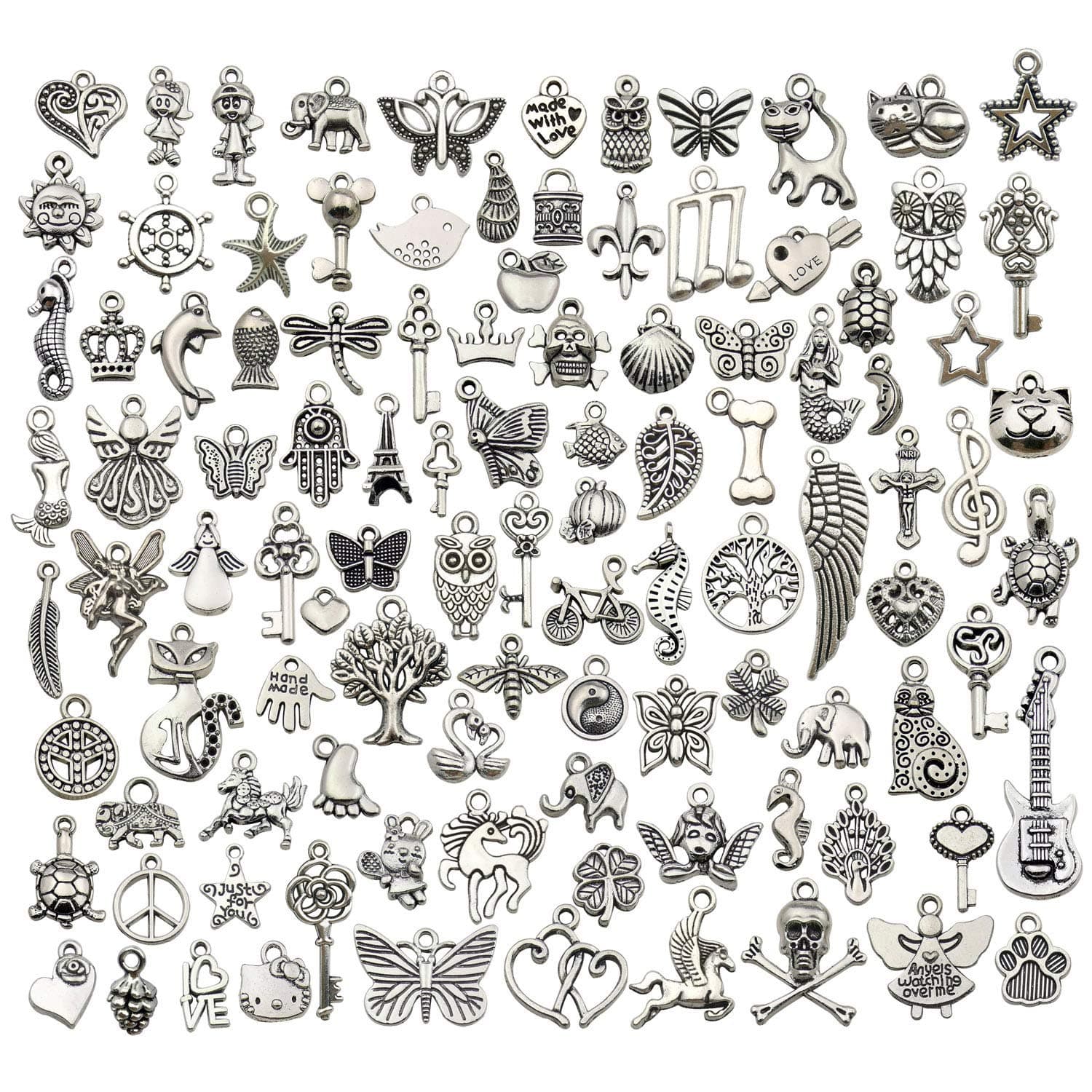 WOCRAFT 100pcs Bulk Lots Charms for Jewelry Making Supplies DIY Craft Material Accessories Bracelet Necklace Pendant Earring Tibetan Silver Wholesale (M210)