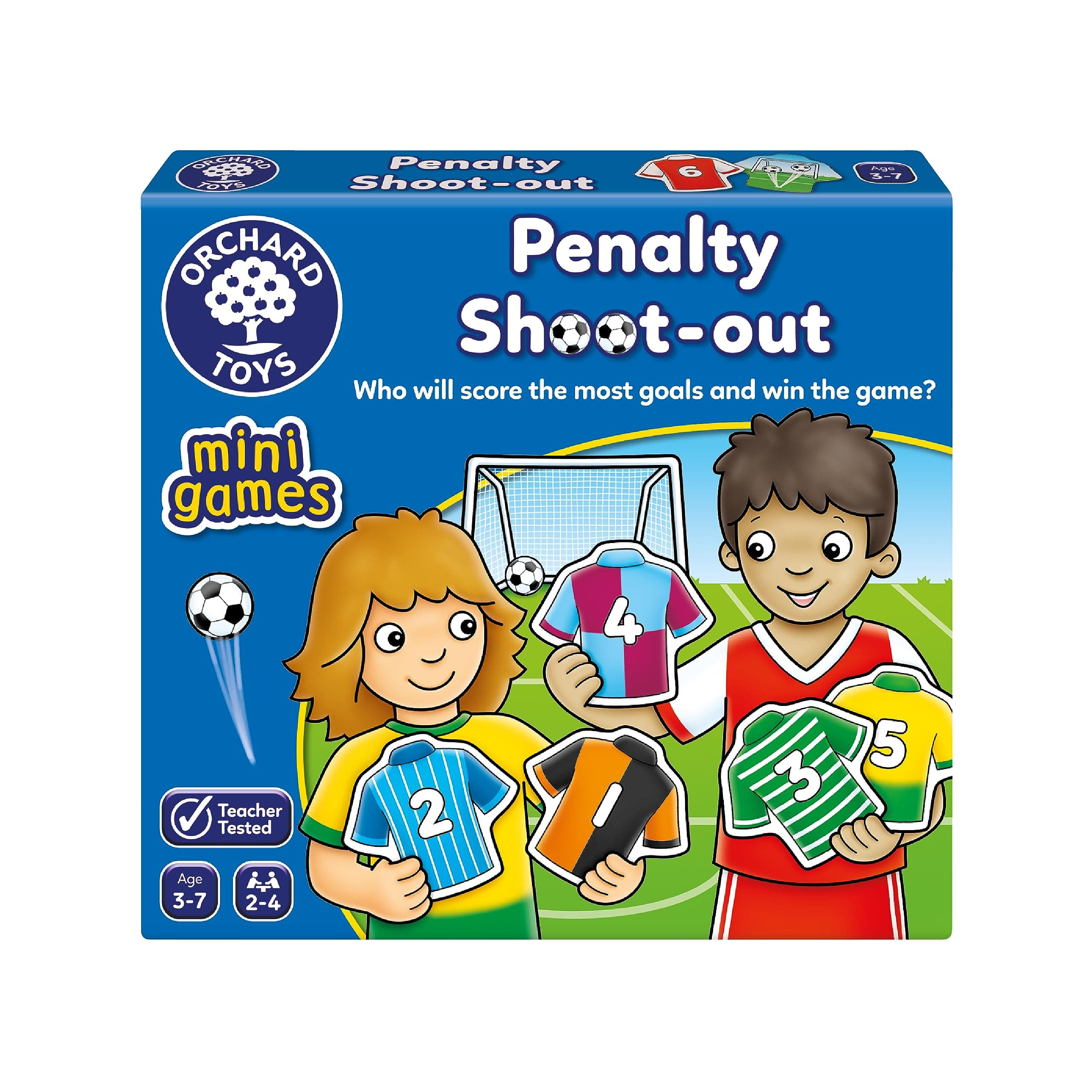 Orchard Toys Penalty Shoot-Out Mini Game - Football Gifts for Boys, Girls, and Toddlers - Number, Counting, and Educational Games for 3+ Year Olds - Travel Games for Kids - 2-4 Players