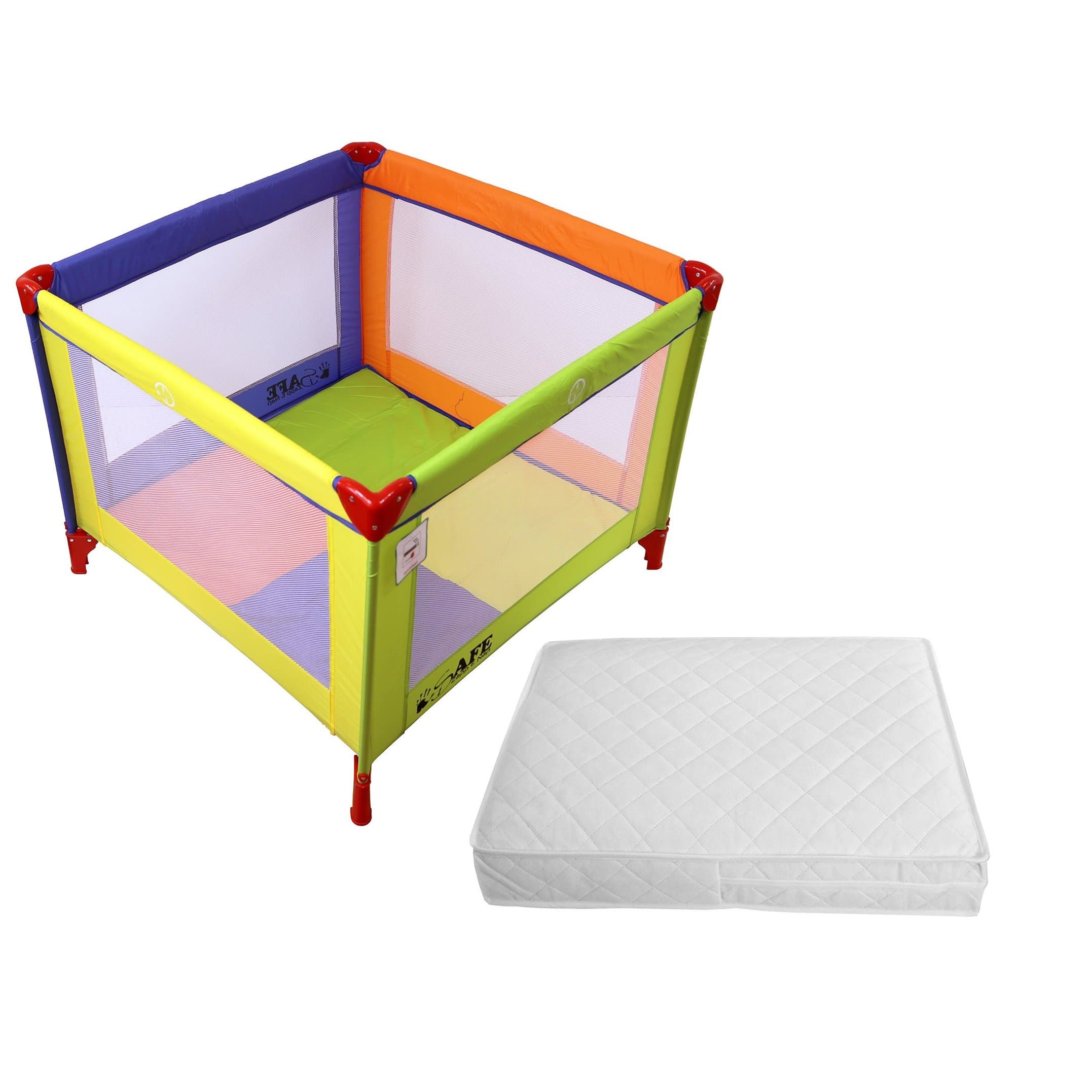 iSafe Zapp And Nap Luxury Square Travel Cot/Playpen - Mixed Color (Multicolored) 101cm x 101cm Complete With Mattress