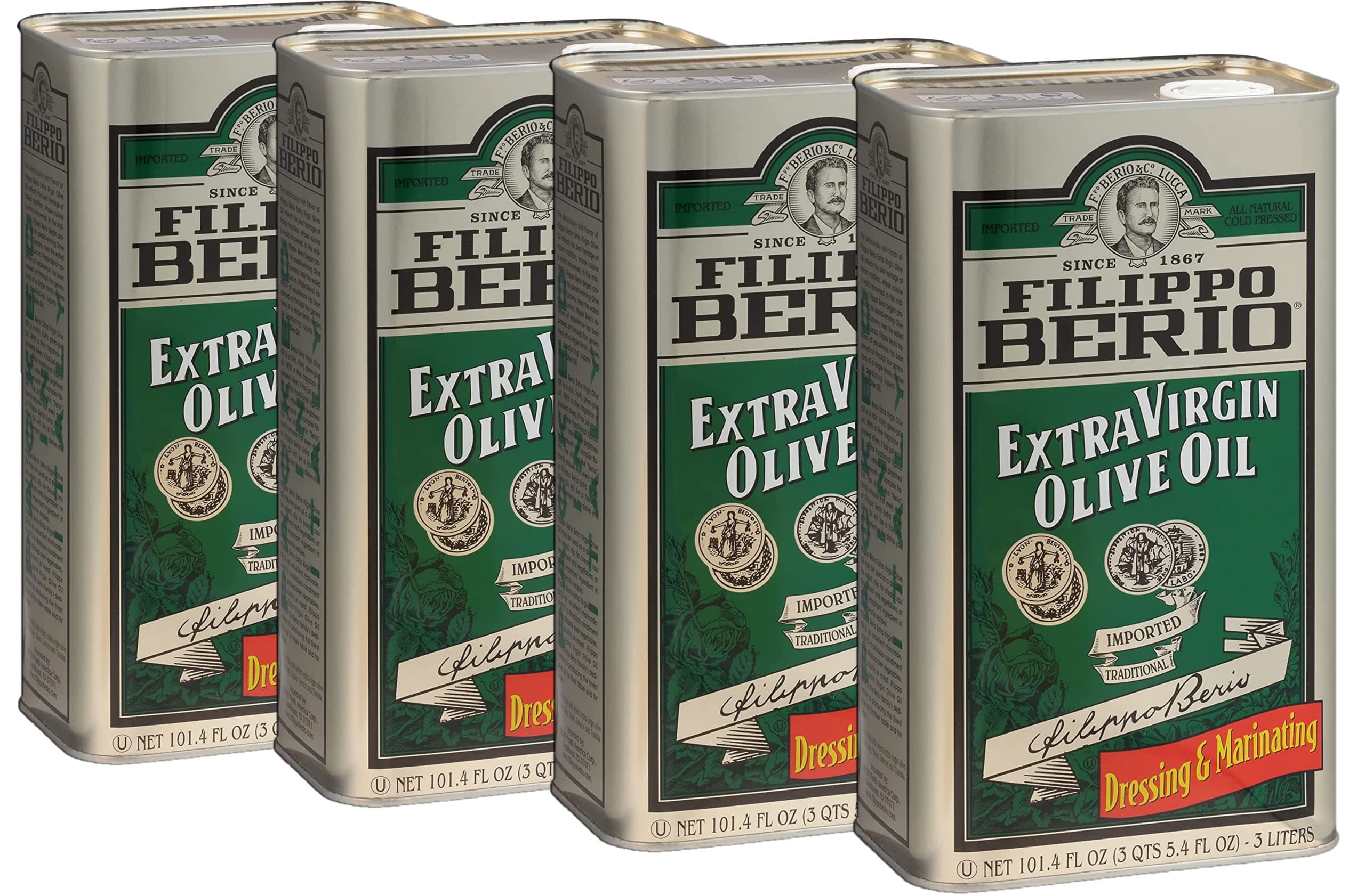 Filippo Berio Extra Virgin Olive Oil, 101.4 Ounce Tin (Pack of 4)[Amazon-developed Certification] Compact by Design