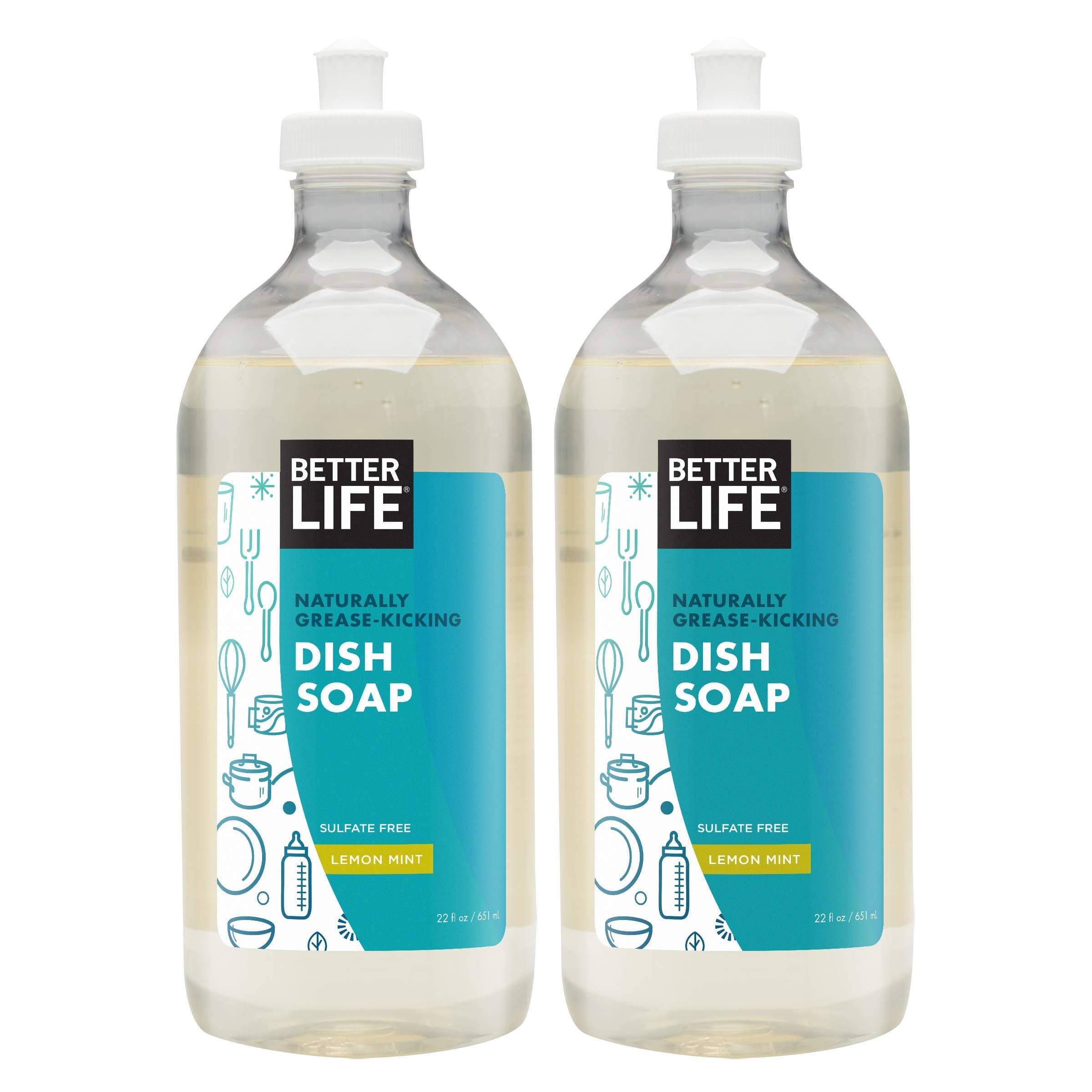 Dish Soap - Liquid Dishwashing Soap with Vitamin E and Aloe for Home & Kitchen Sink - No Gloves Required Kitchen Soap for Sensitive Skin - 22oz (Pack of 2) Lemon Mint