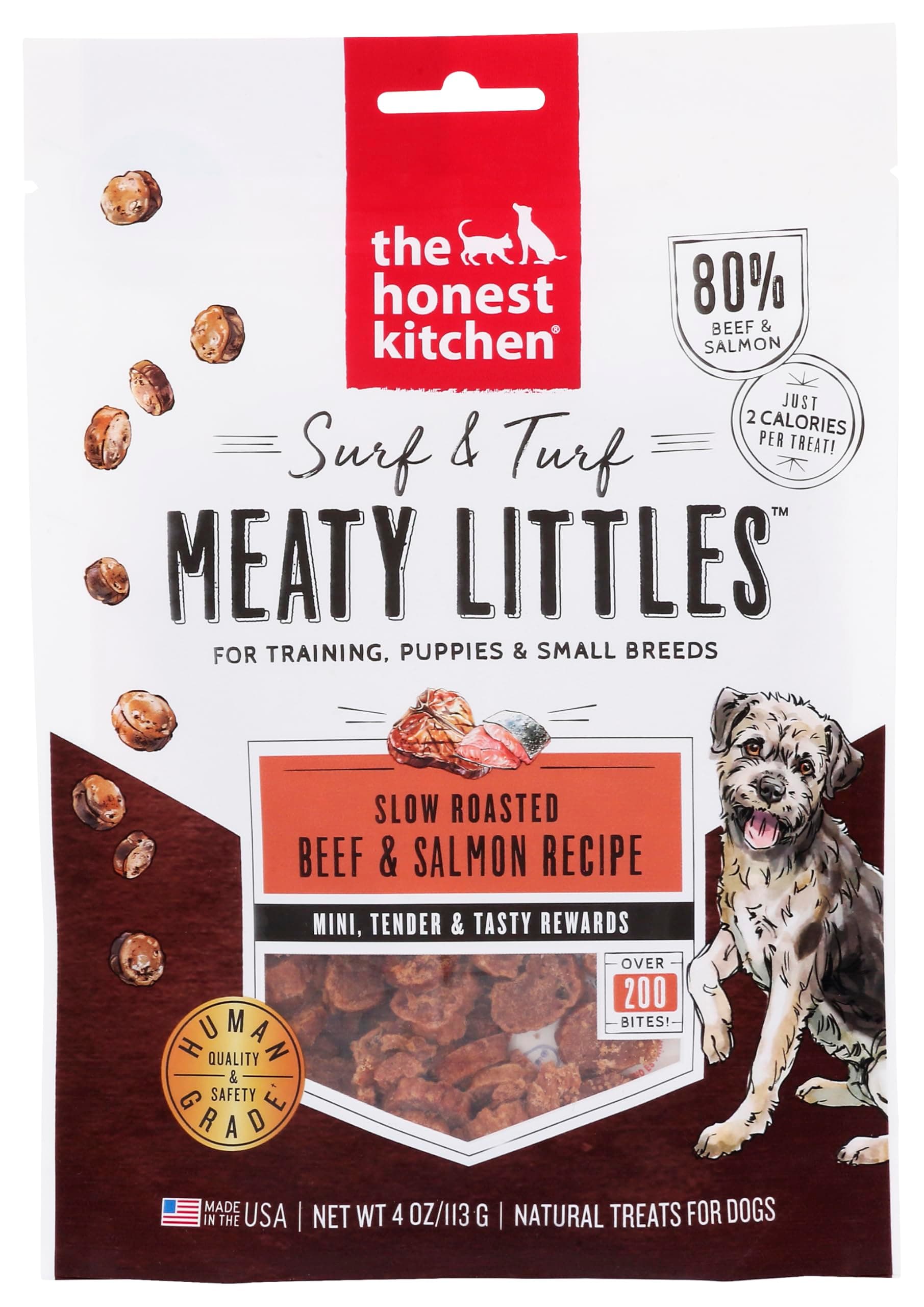 The Honest Kitchen Human Grade Dog Treats Surf & Turf Meaty Littles: Beef & Salmon Recipe, 4 oz Bag