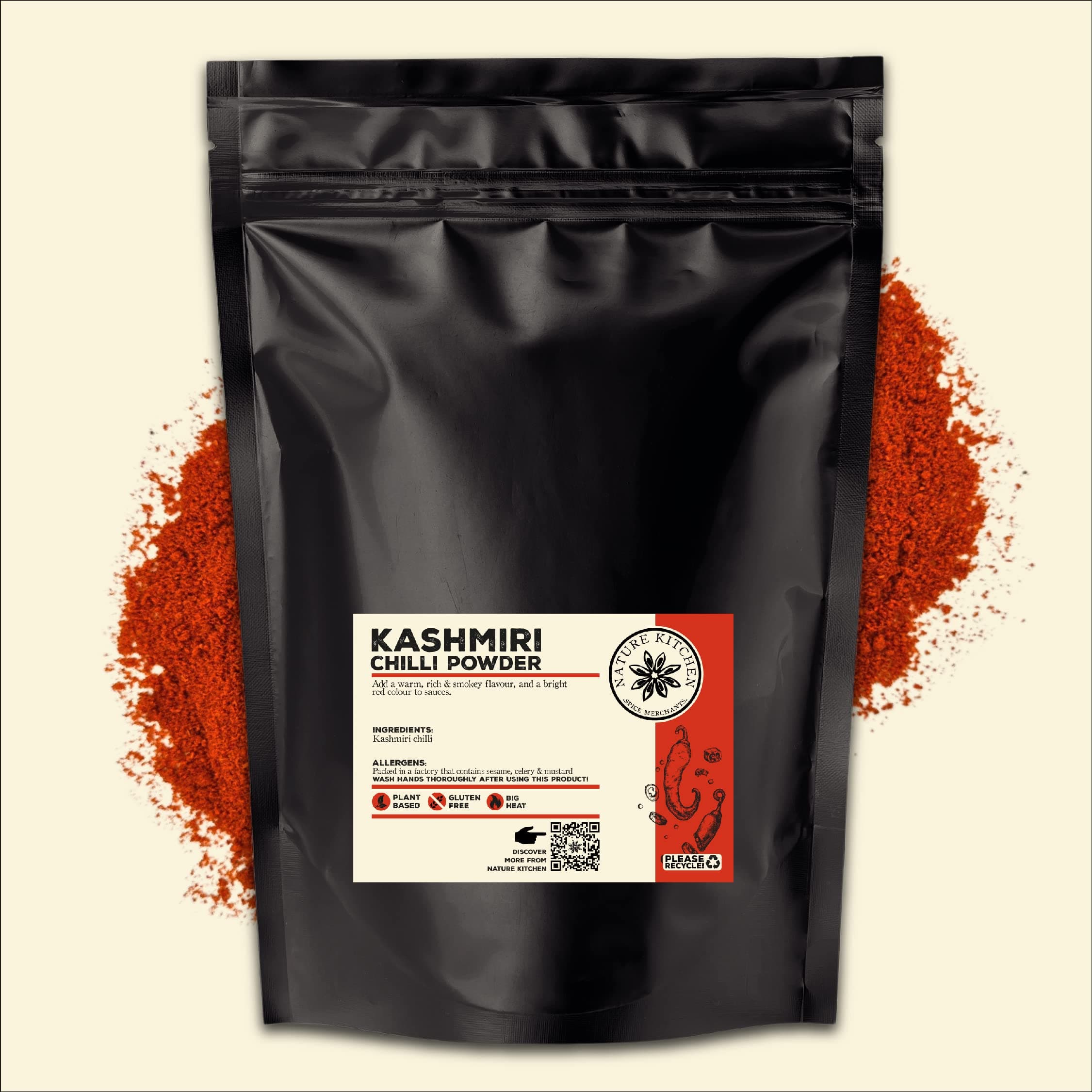 Nature Kitchen Kashmiri Chilli Powder Hot, 500g Premium Ground Red Chilli for Indian Cooking, Gluten Free, Vegan, Vibrant Colour Mild Heat Spice for Curries, Gravies, Tandoori and Marinades