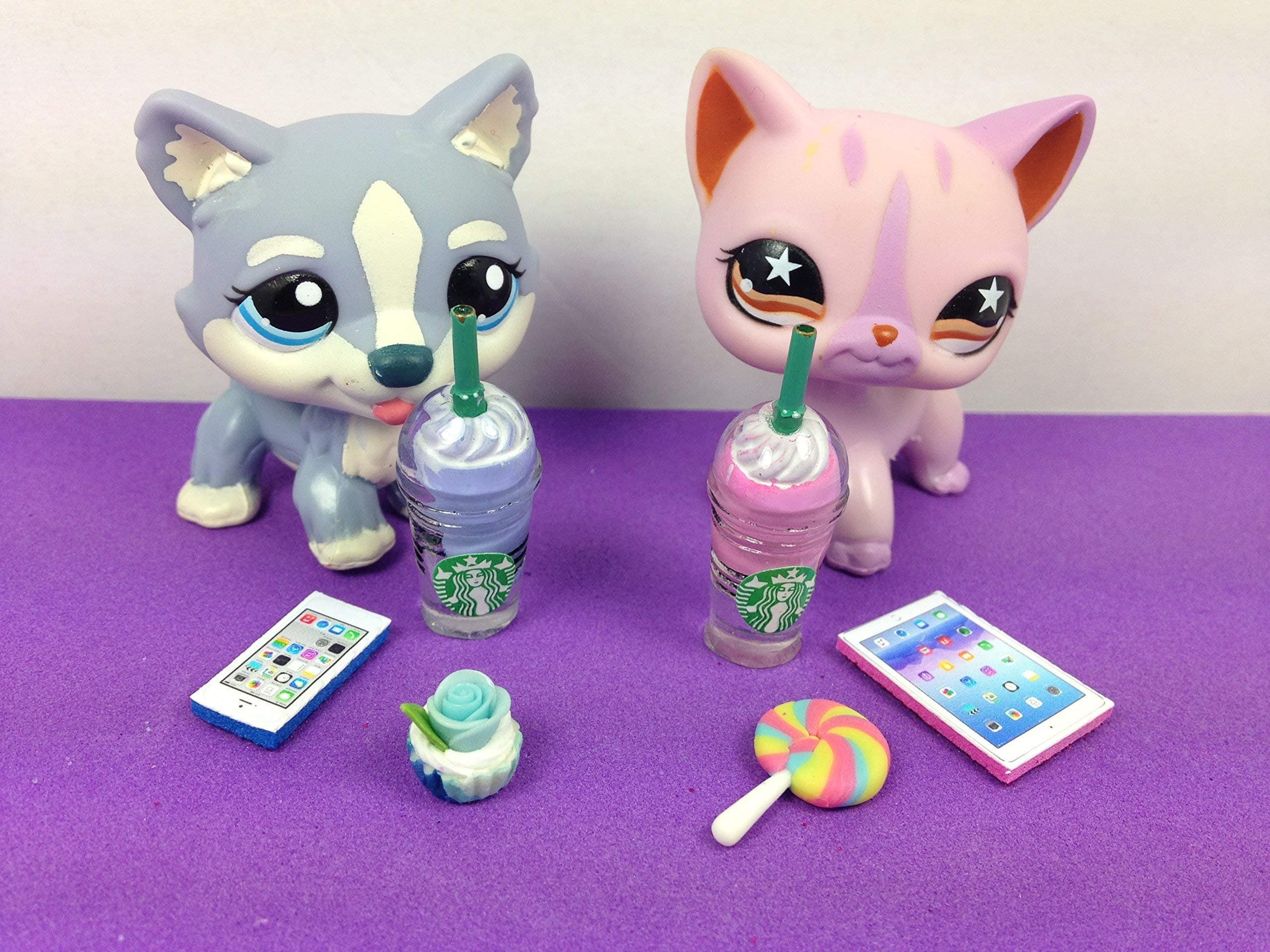 LPS Accessories Food Compatible with Littlest Pet Shop 6 pc. Lot Set: 1 Tablet, 1 Phone, 2 Drinks, 2 Snacks; PET NOT INCLUDED