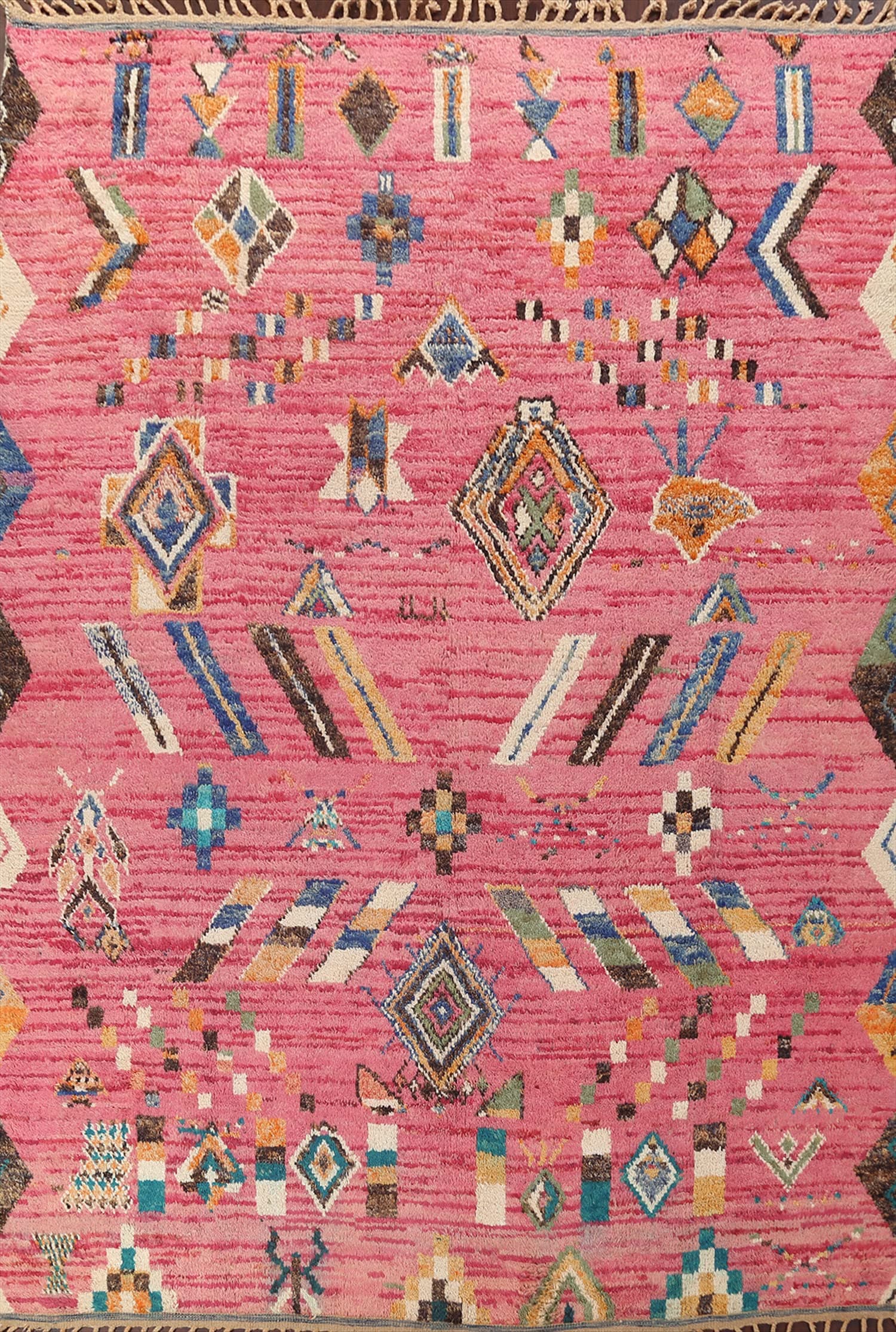Pink Geometric Tribal Moroccan Area Rug Handmade Wool Carpet 9x13 (9' 0'' x 12' 7'')