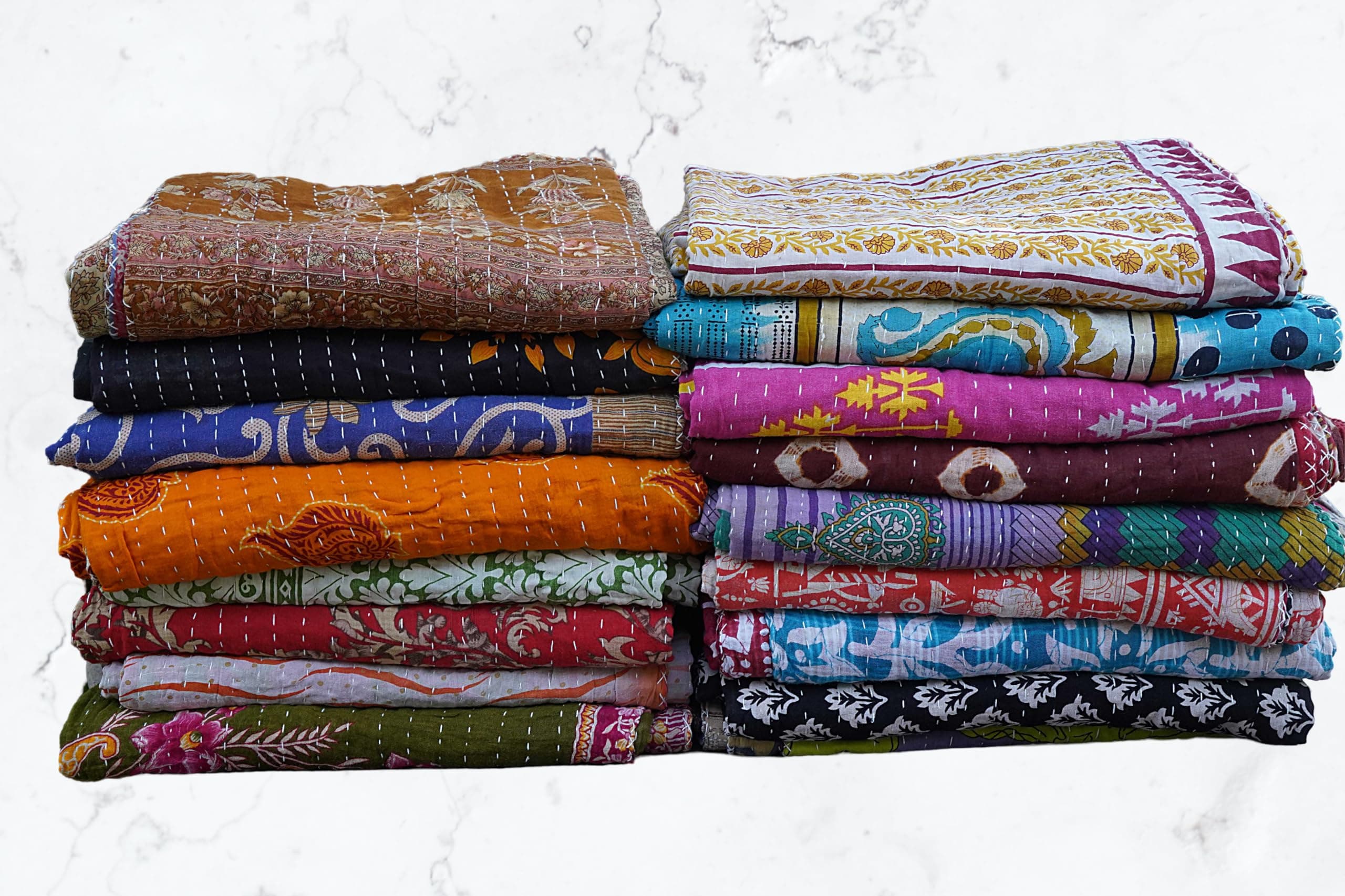 Boho Sanskriti Indian Quilt Vintage Bedspreads,Throws,Ralli, Lot Kantha Reversible Bedcover Bedspread Throw Cotton Blanket Gudari -Single Pieces, Twin