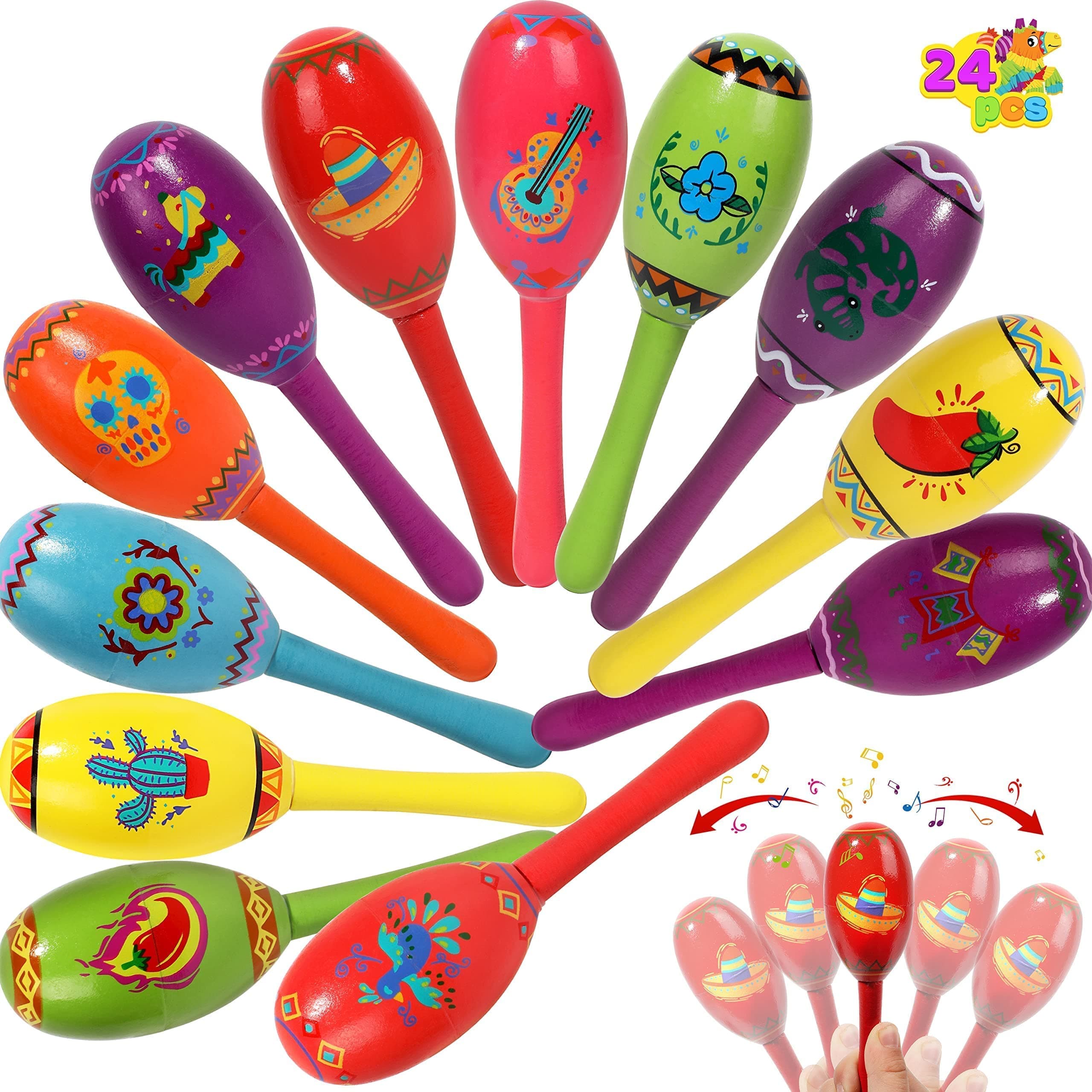 JOYIN 24 Pcs Cinco De Mayo Mini Wooden Maracas Musical Party Favors for Birth...