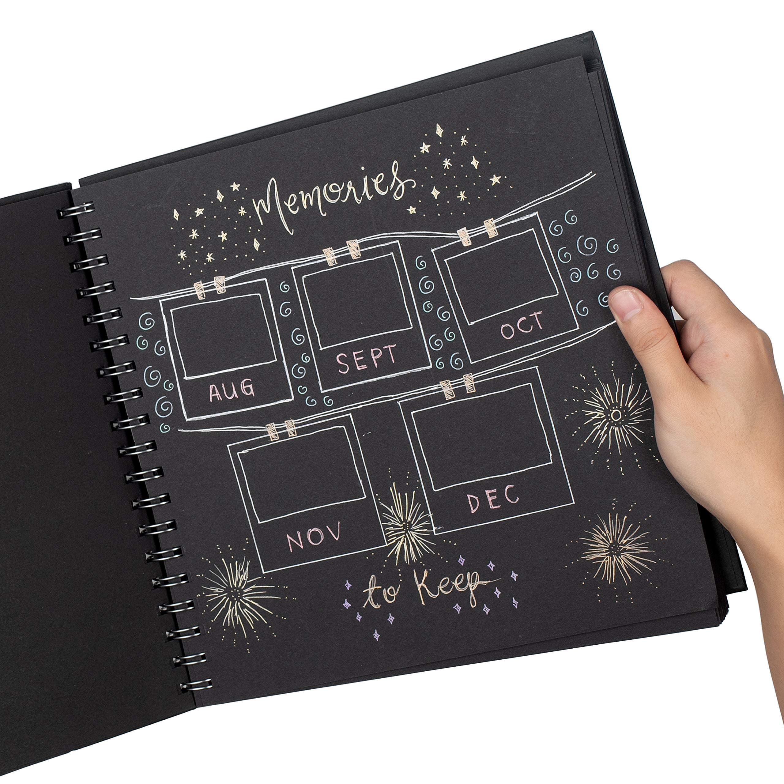 Black Folio Scrapbook Album (10x10 inches) - 80 Blank Pages, Thick 180 GSM Paper | Large Photo Album for Your Polaroid | Cute DIY Guest Book for Your Wedding