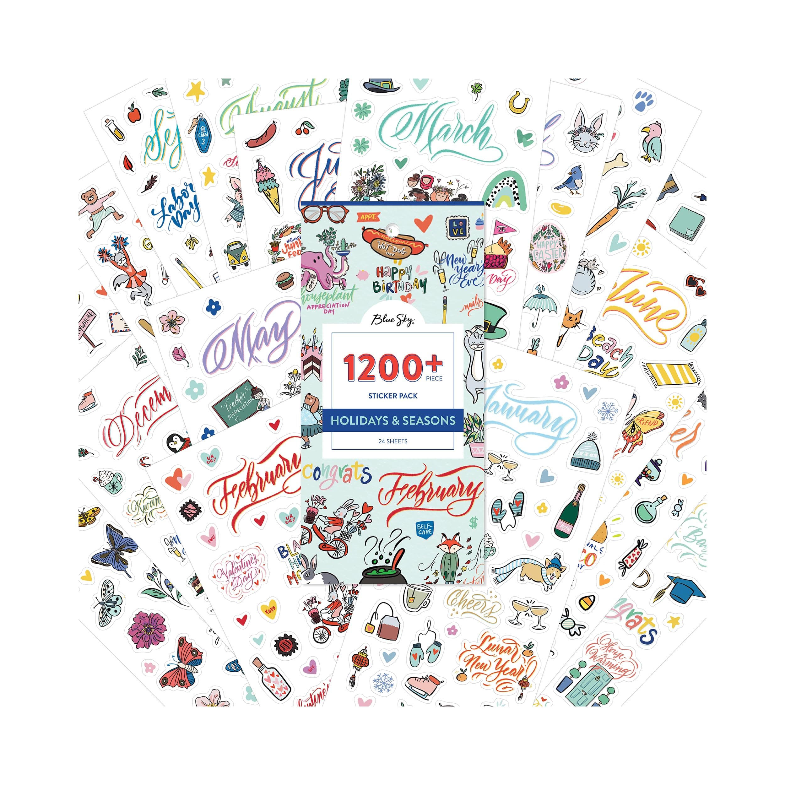 Holidays & Seasons 1200+ Sticker Pack, Planner and Calendar Pack, 4.49” x 9.06”, Full Color, 24 Sheets