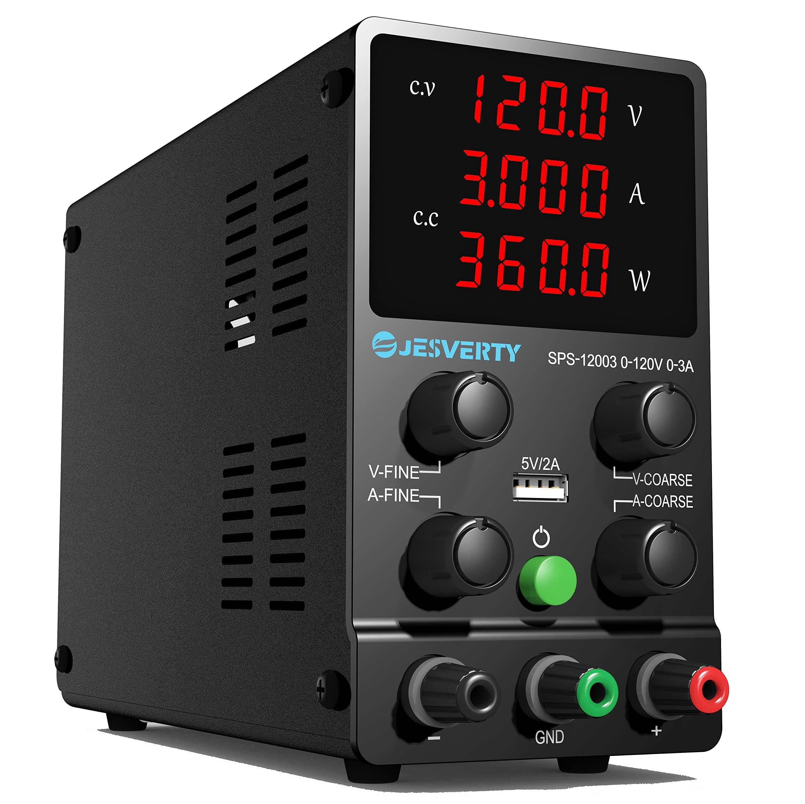 Variable DC Power Supply, 120V 3A Adjustable Switching DC Bench Linear Power Supply with High Accuracy 4-Digit LED Display, 5V/2A USB Port, Coarse and Fine Settings
