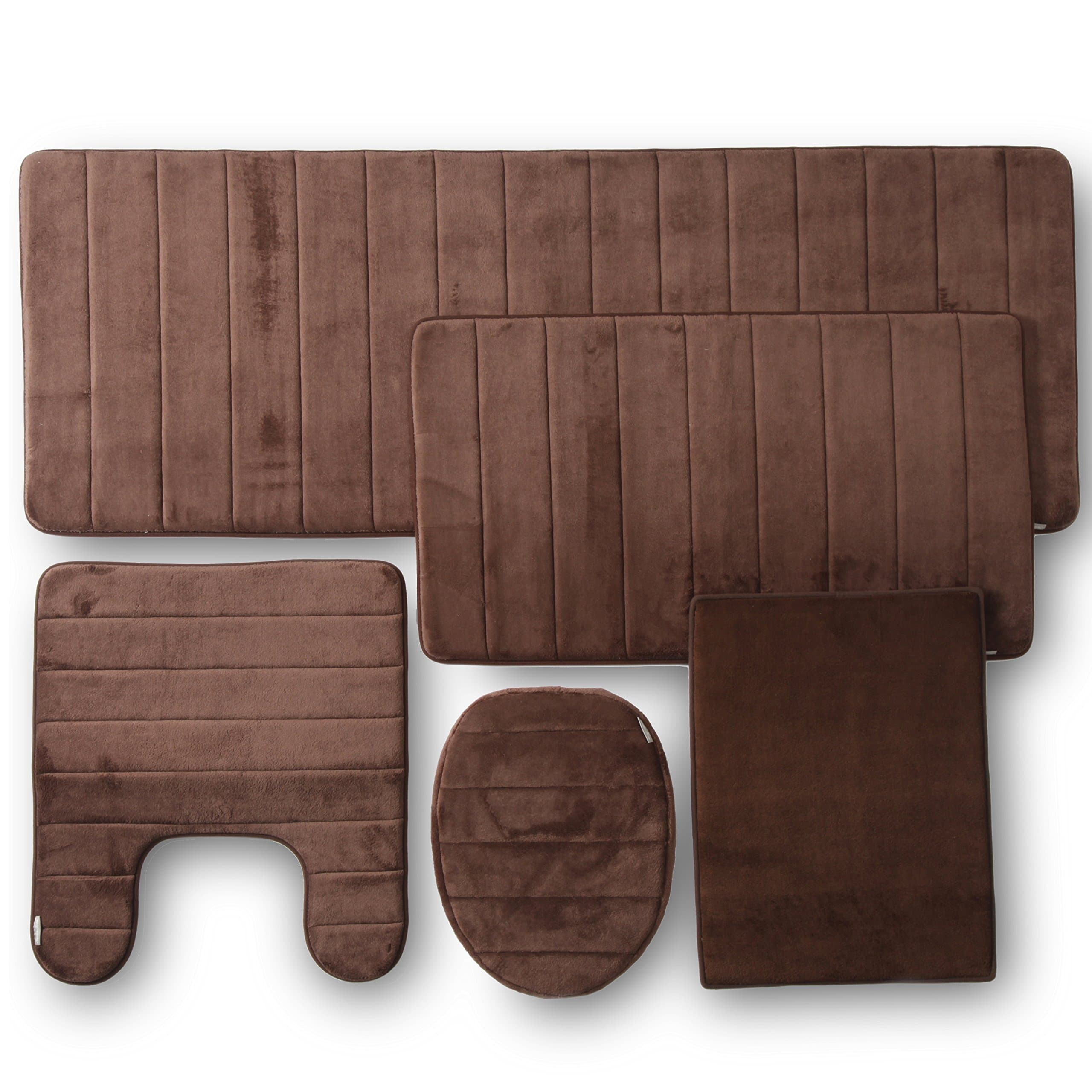 Townhouse Rugs Memory Foam Bathroom Set Combo, 5 Piece, Brown