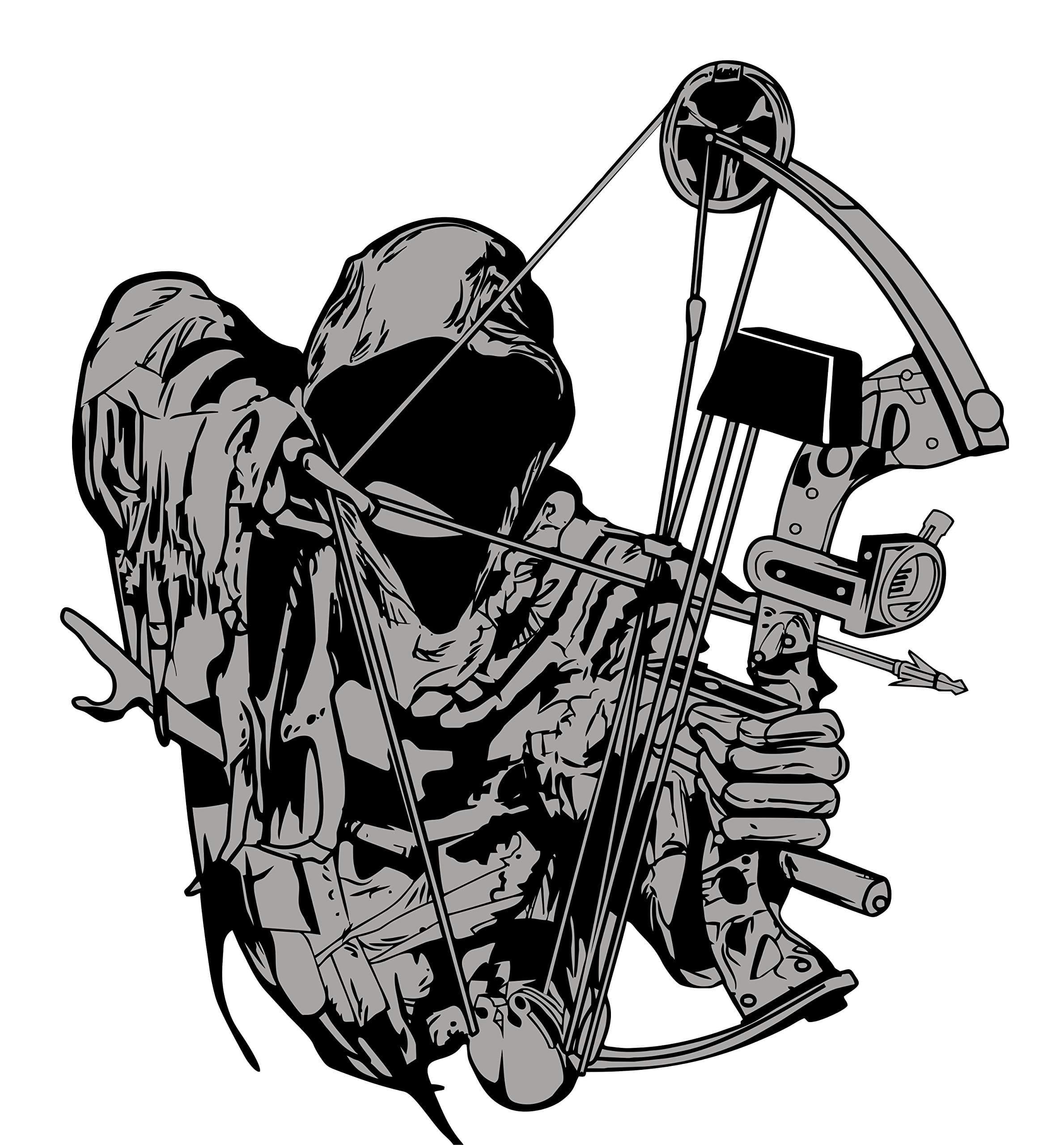 Grim Reaper Hunter Hunting Deer Bow Arrow Camouflage Archery 5.7" wide x 6.5" inches Tall Fishing Car Truck Window Laptop Vinyl Decal Sticker