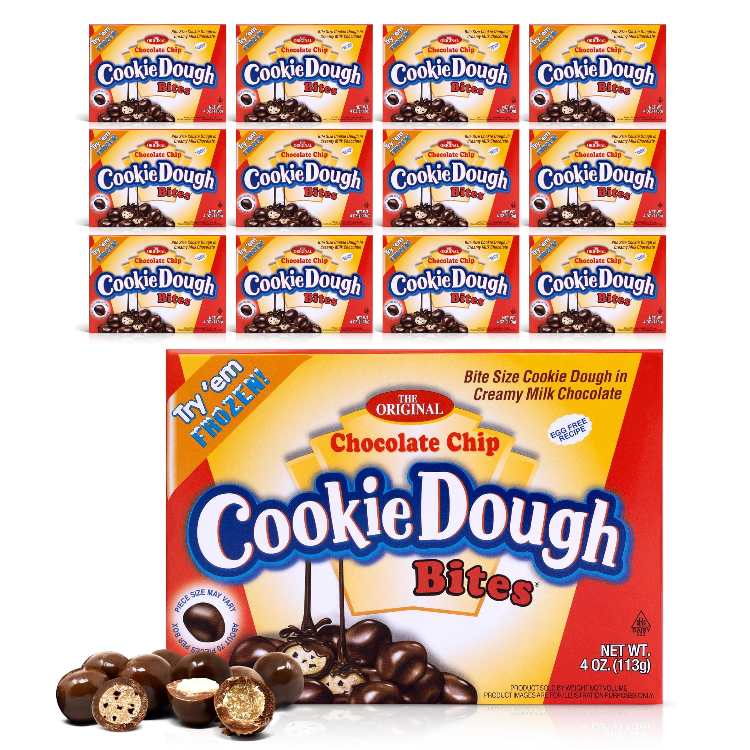 THE Original Chocolate Chip Cookie Dough Bites: 12 Packs of 3.1 Oz - Dt20