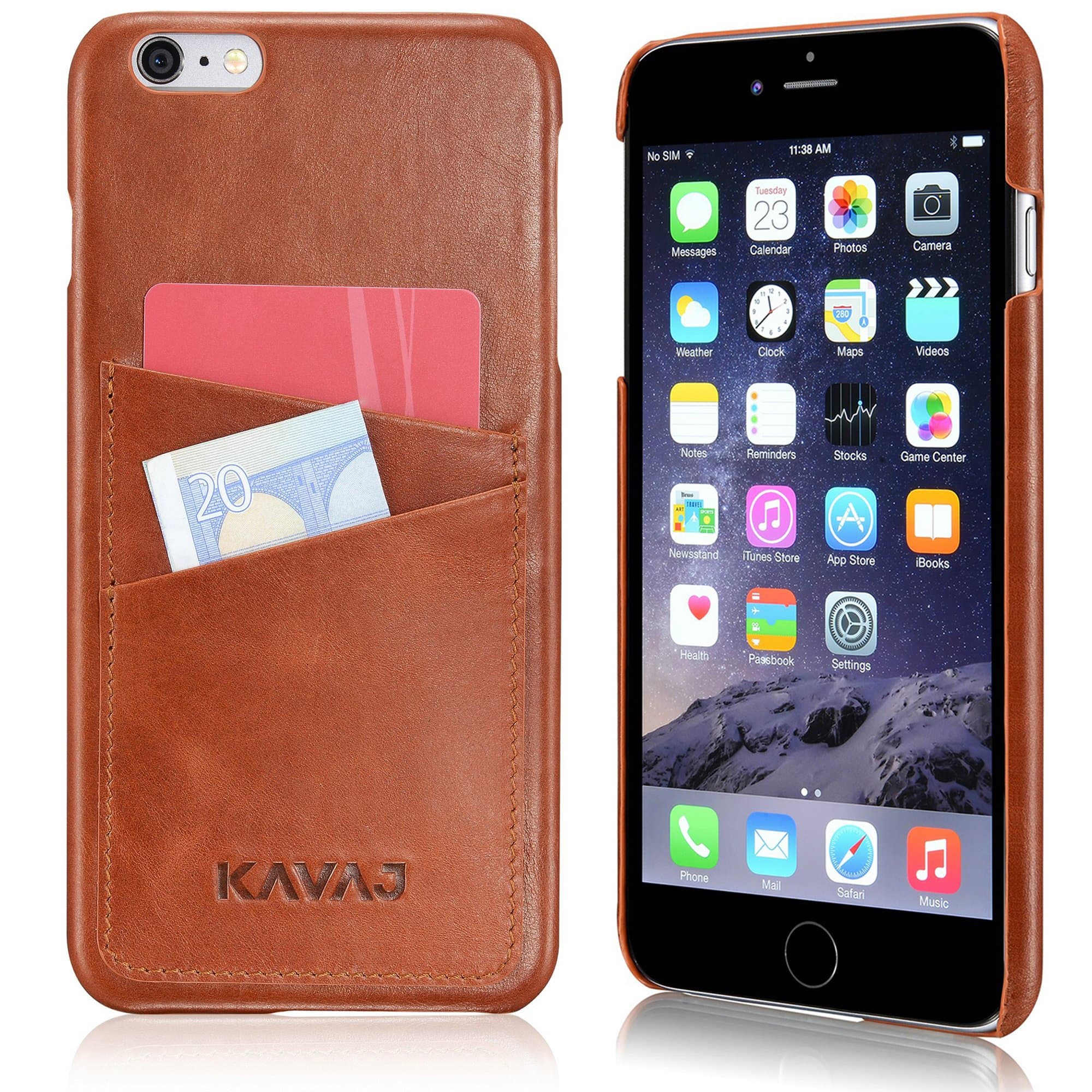 KAVAJ iPhone 6S/6 Plus Case Cover Leather Tokyo Cognac Brown - Genuine Leather Back Cover with Business Card Holder. Slim Fit Case As Premium Accessory for Original Apple iPhone Doubles As A Wallet.