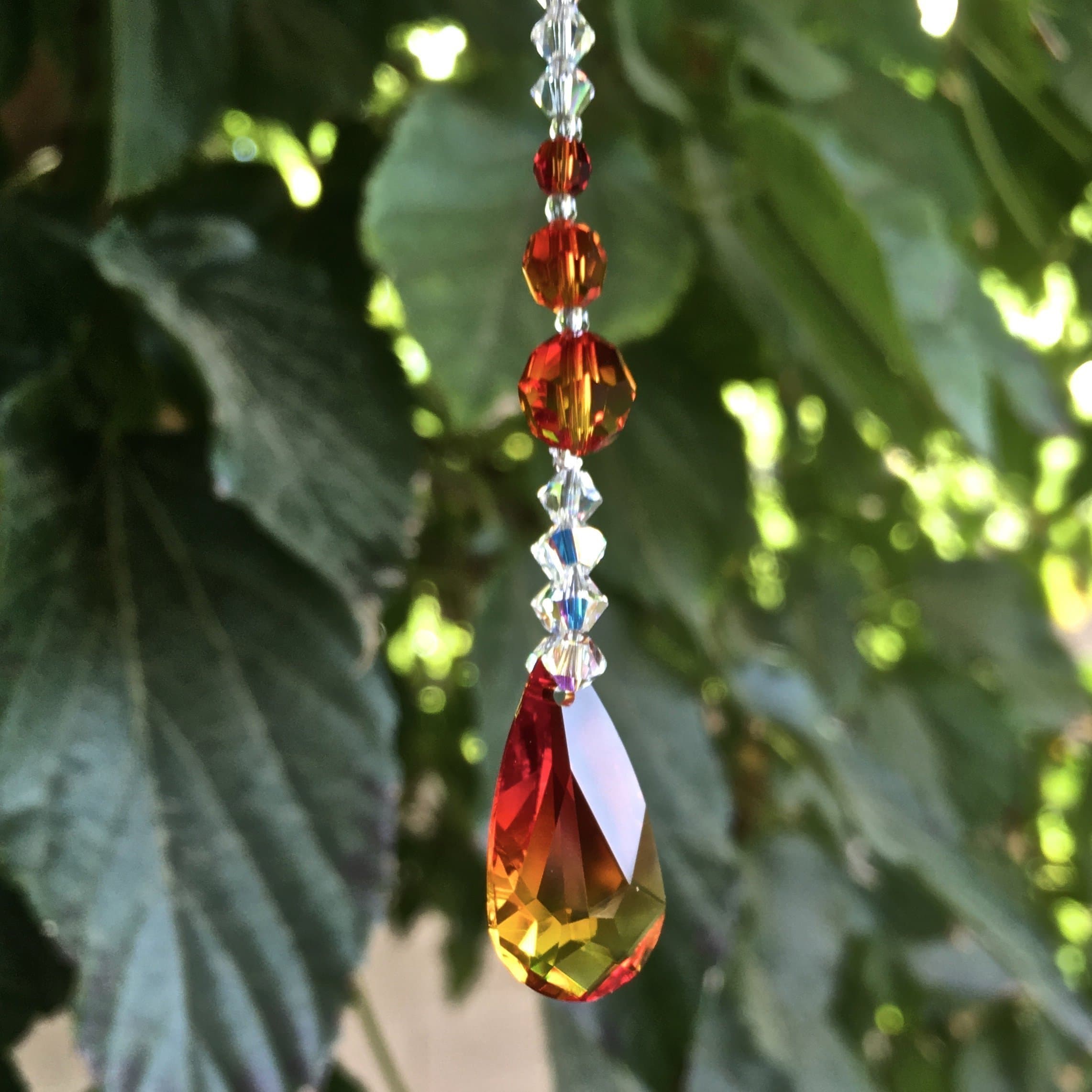 Orange, Red & Yellow Sun Catcher, Swarovski Crystals, Fire Crystals, Window Decoration, Sunliight Catcher, Feng Shui Decor, Car Charm, 8819