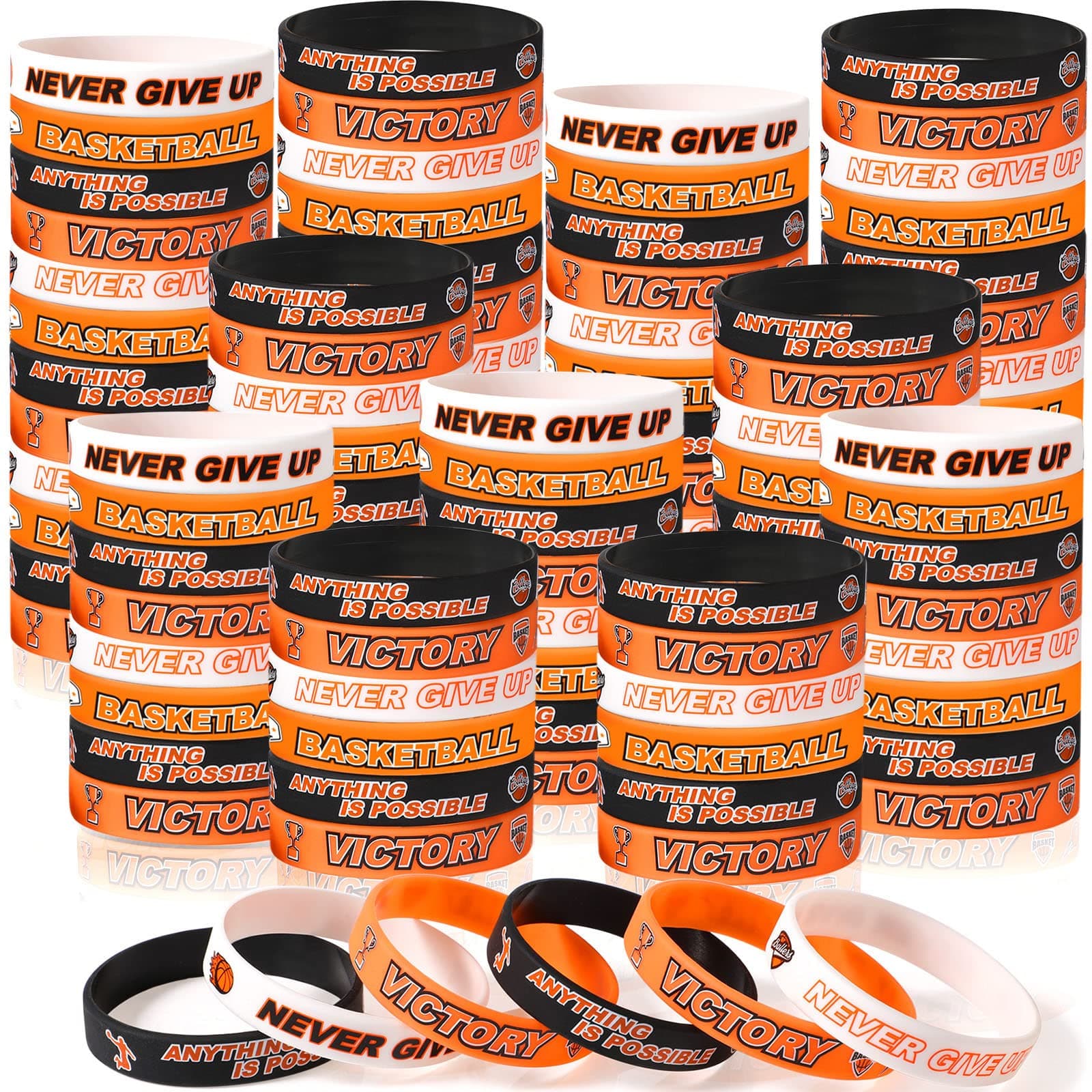 Aoriher Basketball Bracelet Gifts Bulk Basketball Party Favor Motivational Silicone Wristband Inspirational Rubber Bracelet Party Gift for Boys Girls Kids Teenagers Club Societies Team