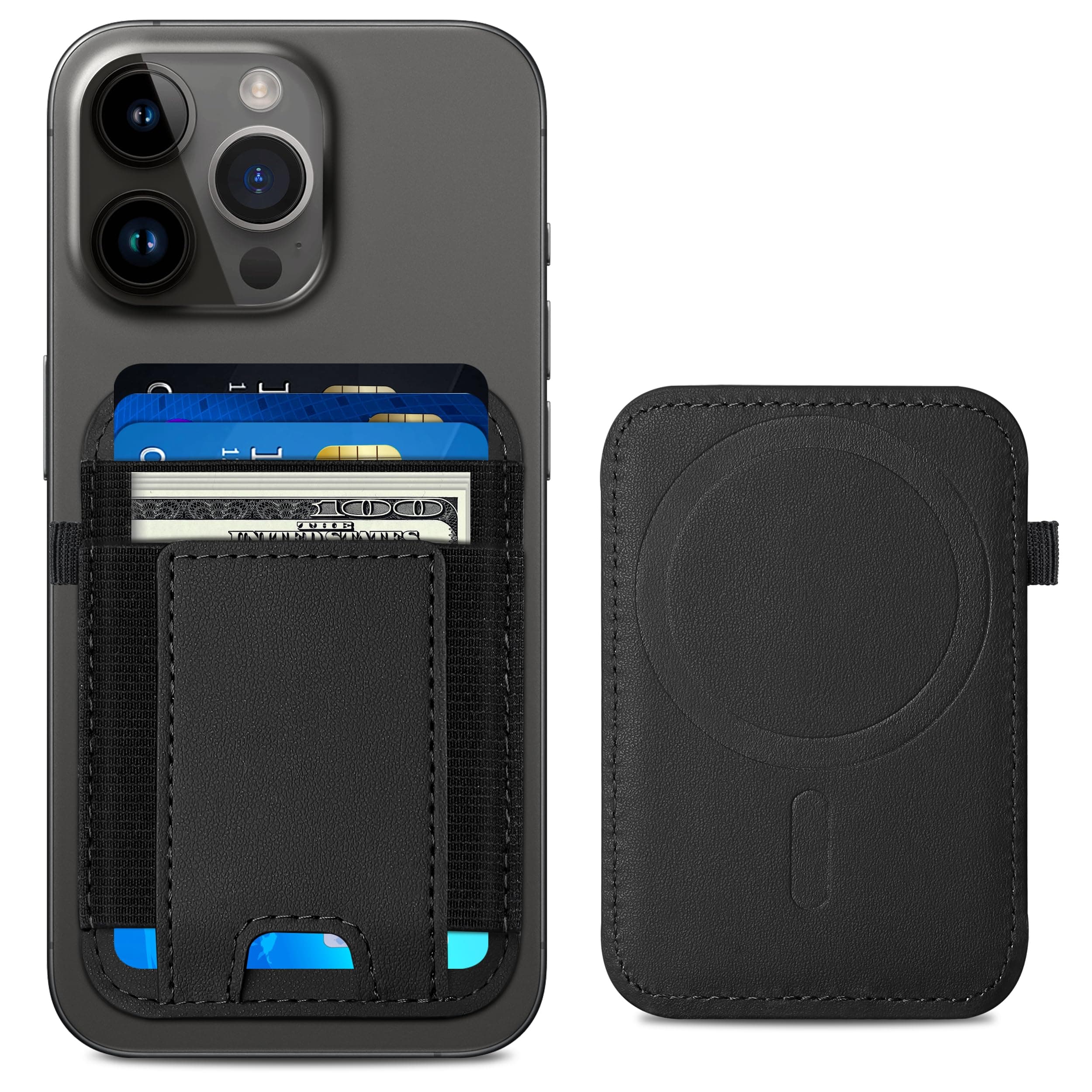 For Magsafe Wallet, Strongest Magnetic Wallet for iPhone 17/16/15/14/13/12 Series, for Magsafe Card Holder with 2 Card Slots, RFID Blocking, Vegan Leather, Hold 7 Cards, Slim, Black