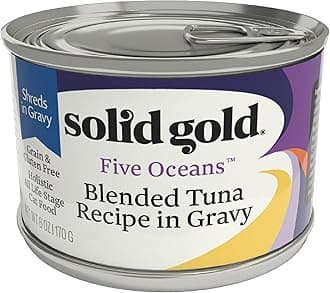 Solid Gold Five Oceans Shreds with Real Tuna in Gravy - Premium Wet Cat Food for All Life Stages, 8 Pack