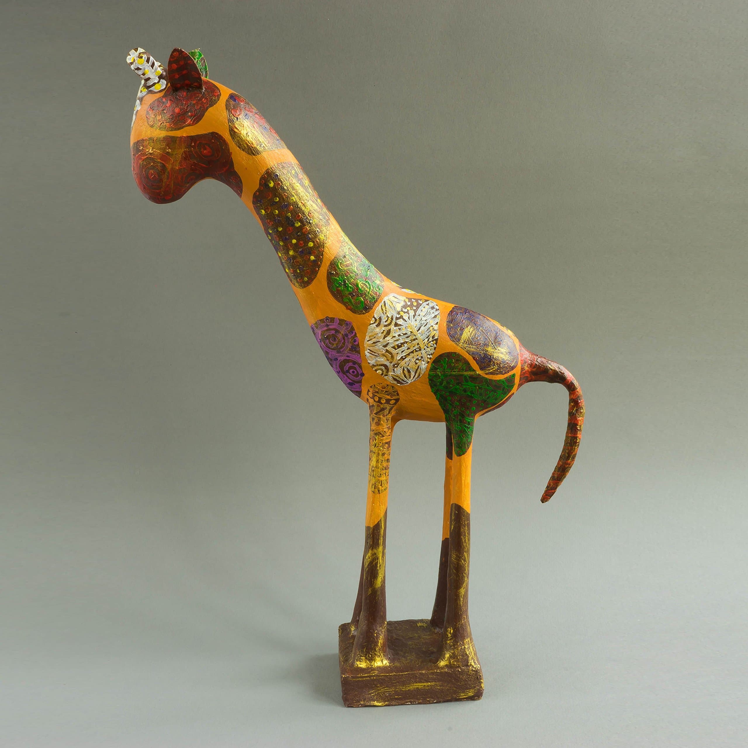 Giraffe, Papier Mache Sculpture with Magical Ornaments, OOAK Handmade Art Doll, Home Decor, Unique Original 3D Artwork